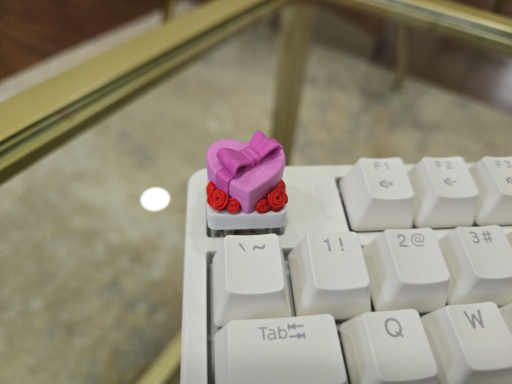 Heart & Flower Present Keycap - Hand Painted, Cute Keycap Designs, Cherry MX