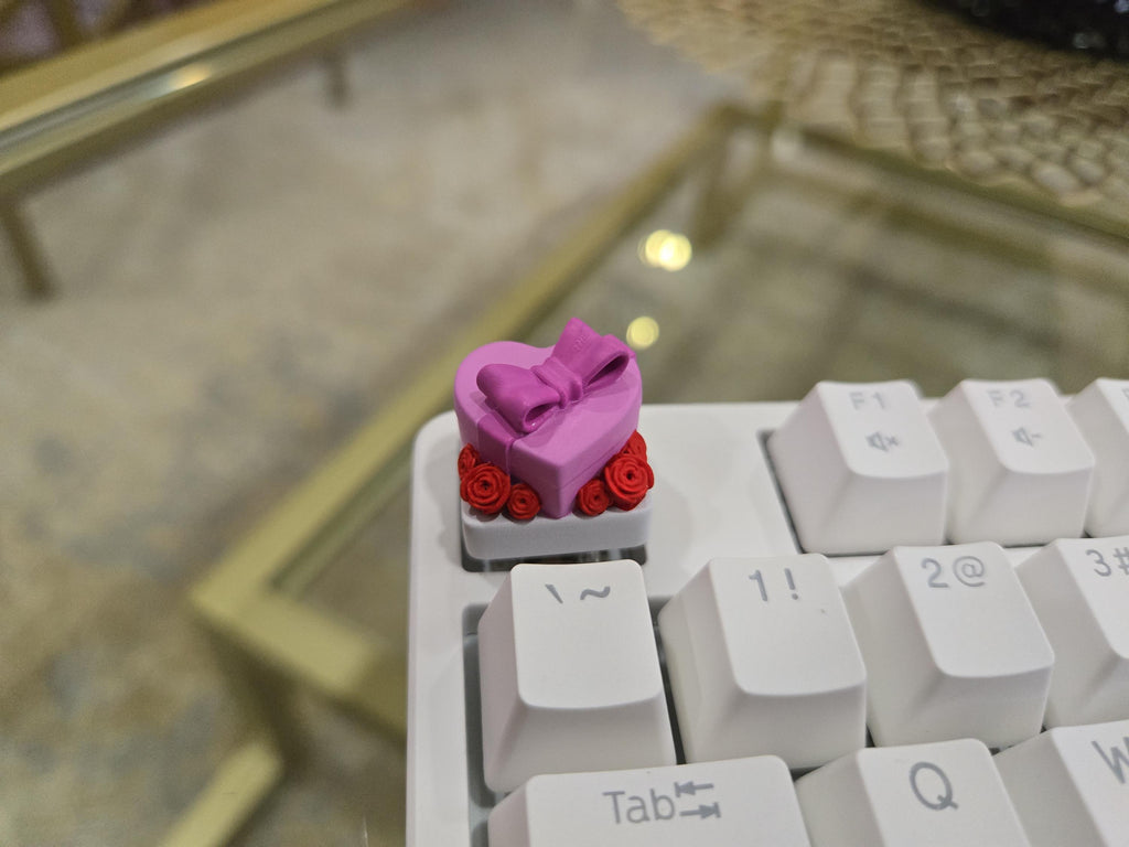 Heart & Flower Present Keycap - Hand Painted, Cute Keycap Designs, Cherry MX