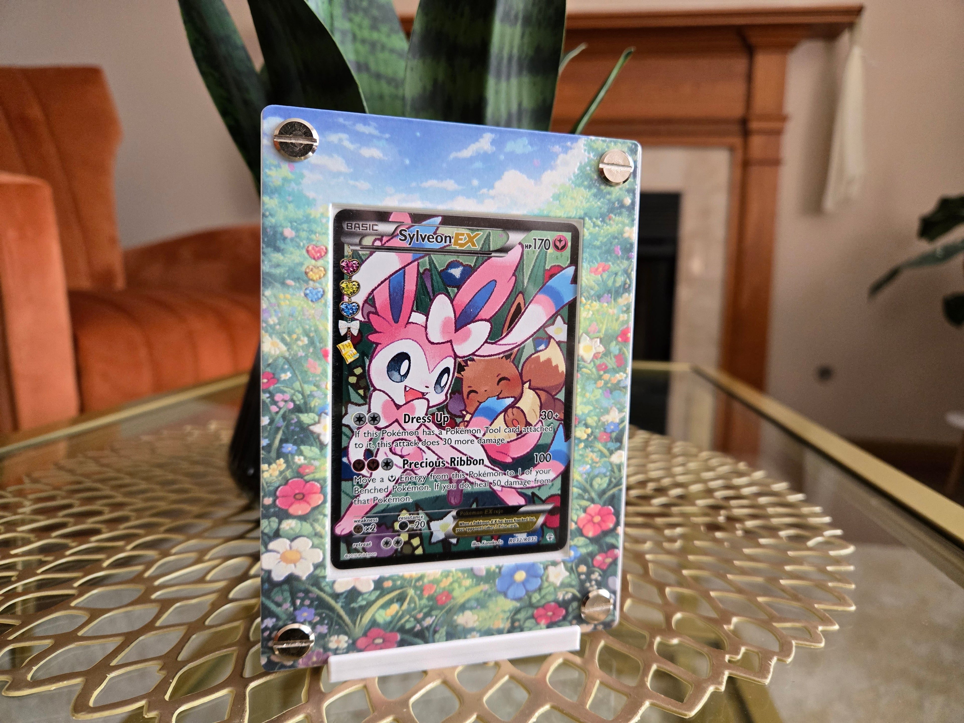 Premium UV Printed Custom Sylveon EX RC32 Card Holder – UV Printed 3D Textured Display Case – Premium TCG Protector (Card Not Included) | Textured Collector Display Case