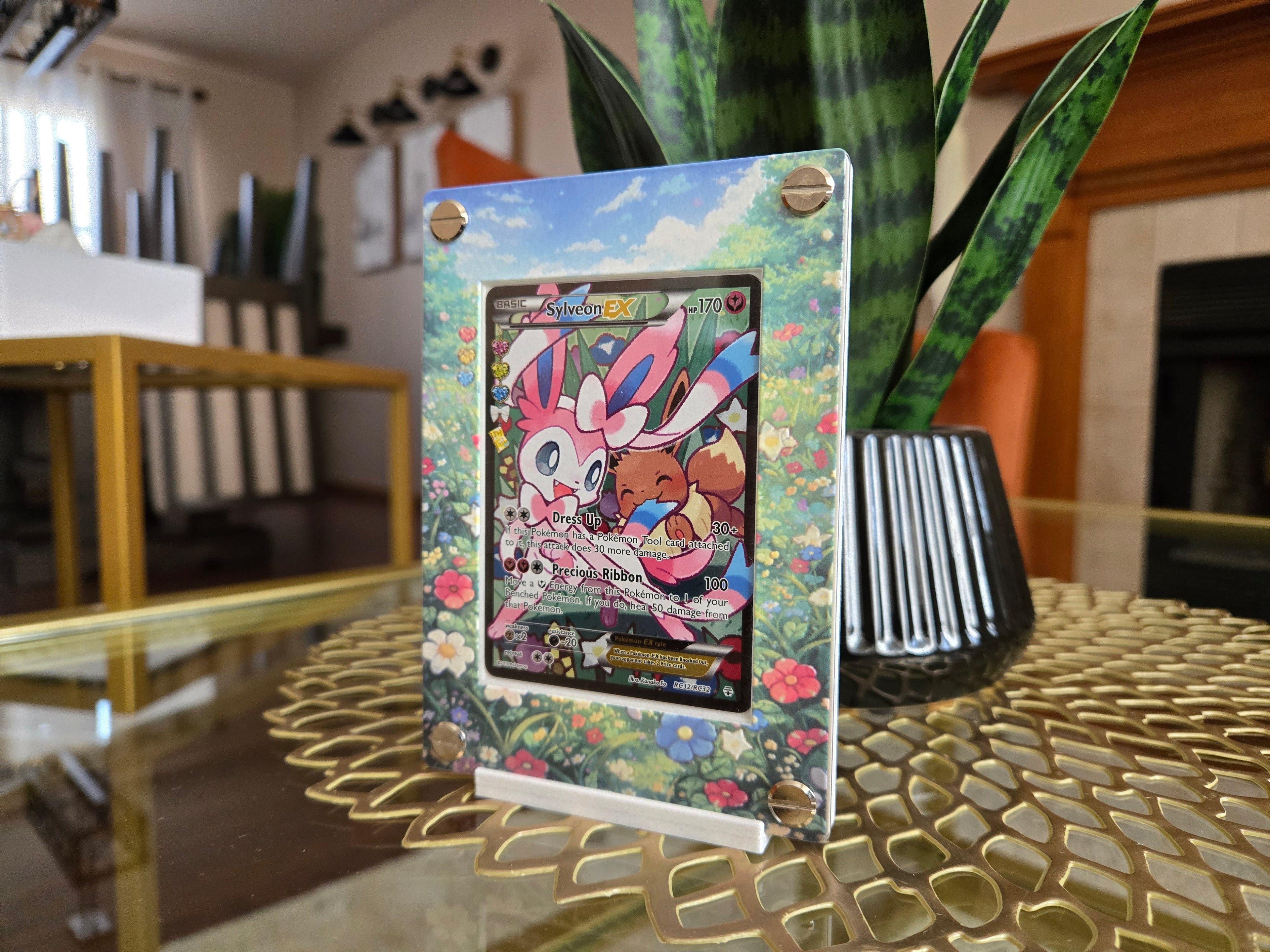 Premium UV Printed Custom Sylveon EX RC32 Card Holder – UV Printed 3D Textured Display Case – Premium TCG Protector (Card Not Included) | Textured Collector Display Case