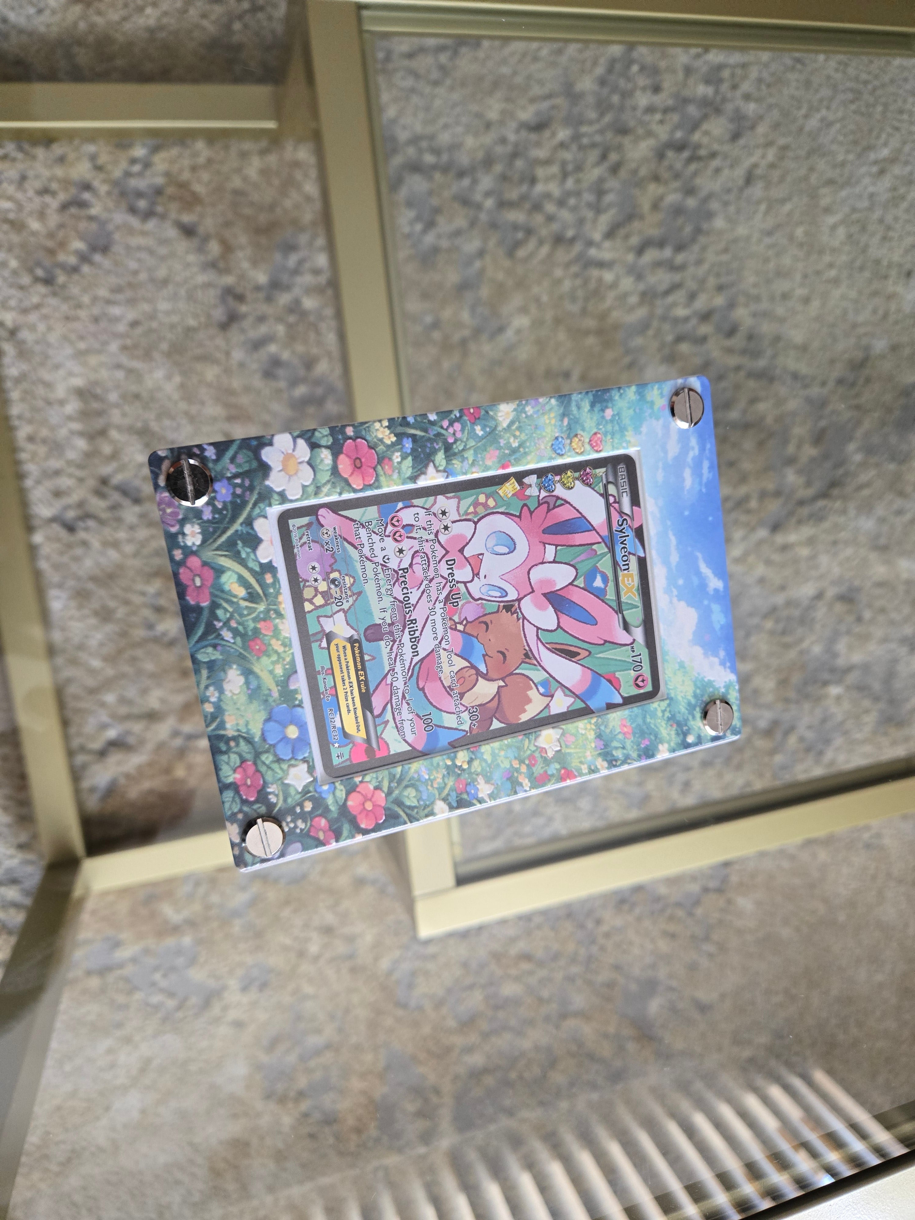 Premium UV Printed Custom Sylveon EX RC32 Card Holder – UV Printed 3D Textured Display Case – Premium TCG Protector (Card Not Included) | Textured Collector Display Case