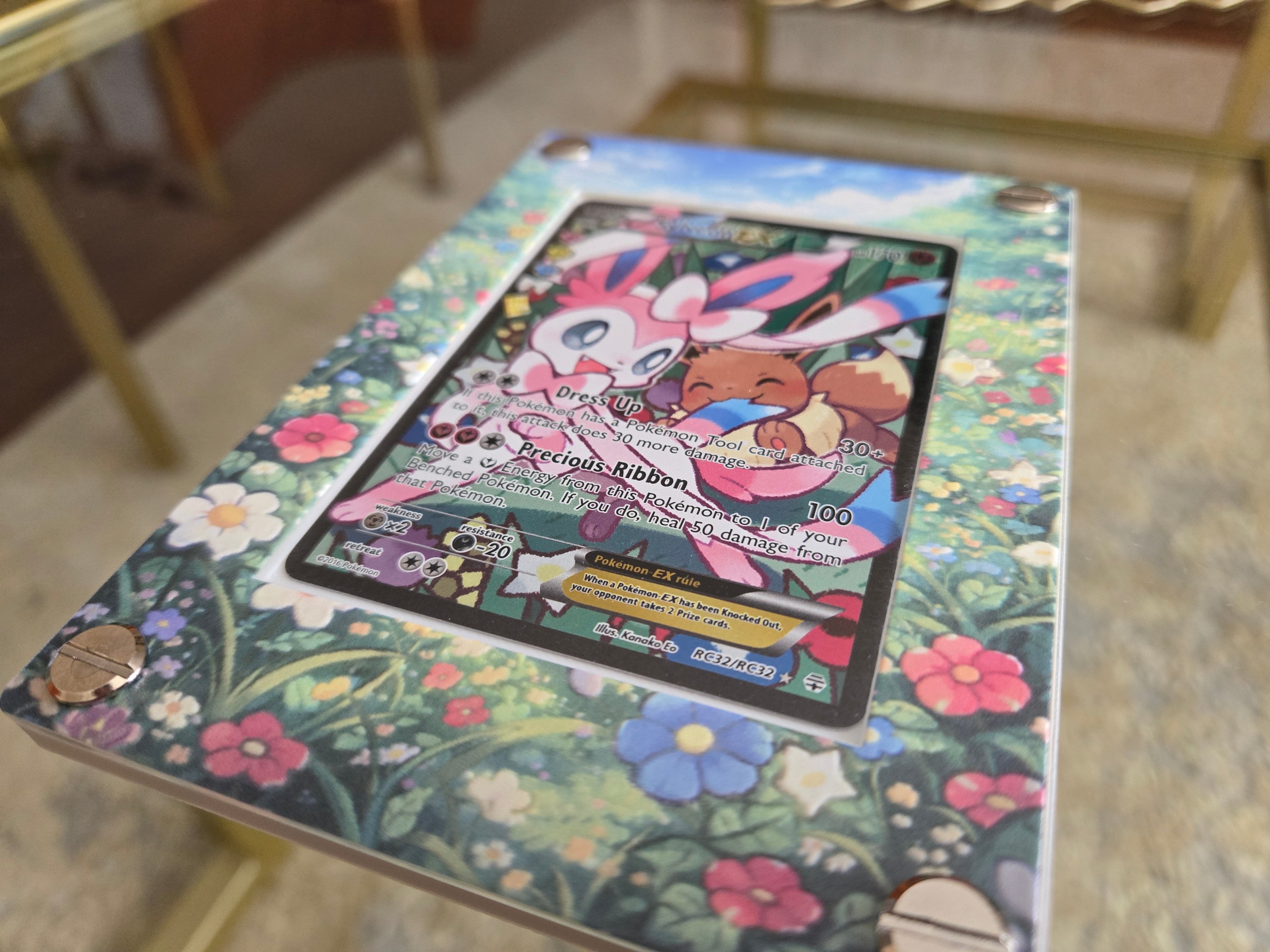 Premium UV Printed Custom Sylveon EX RC32 Card Holder – UV Printed 3D Textured Display Case – Premium TCG Protector (Card Not Included) | Textured Collector Display Case