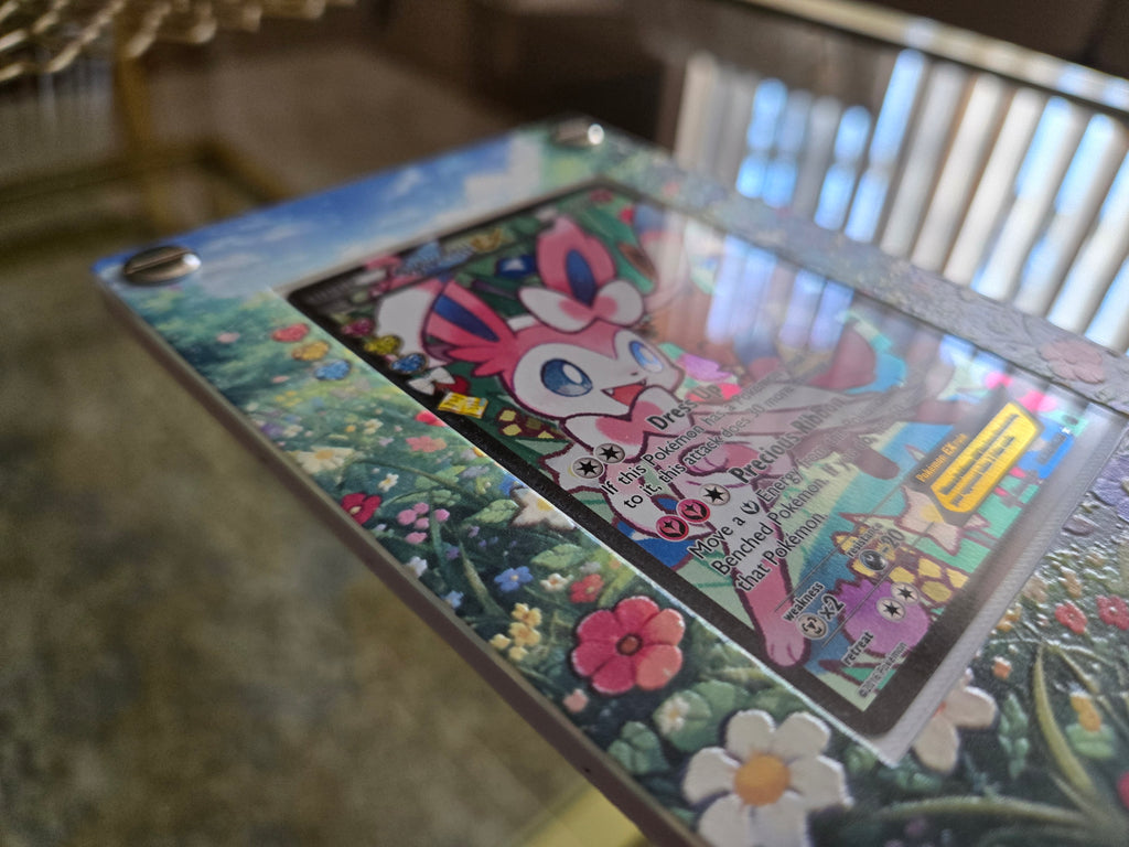Premium UV Printed Custom Sylveon EX RC32 Card Holder – UV Printed 3D Textured Display Case – Premium TCG Protector (Card Not Included) | Textured Collector Display Case