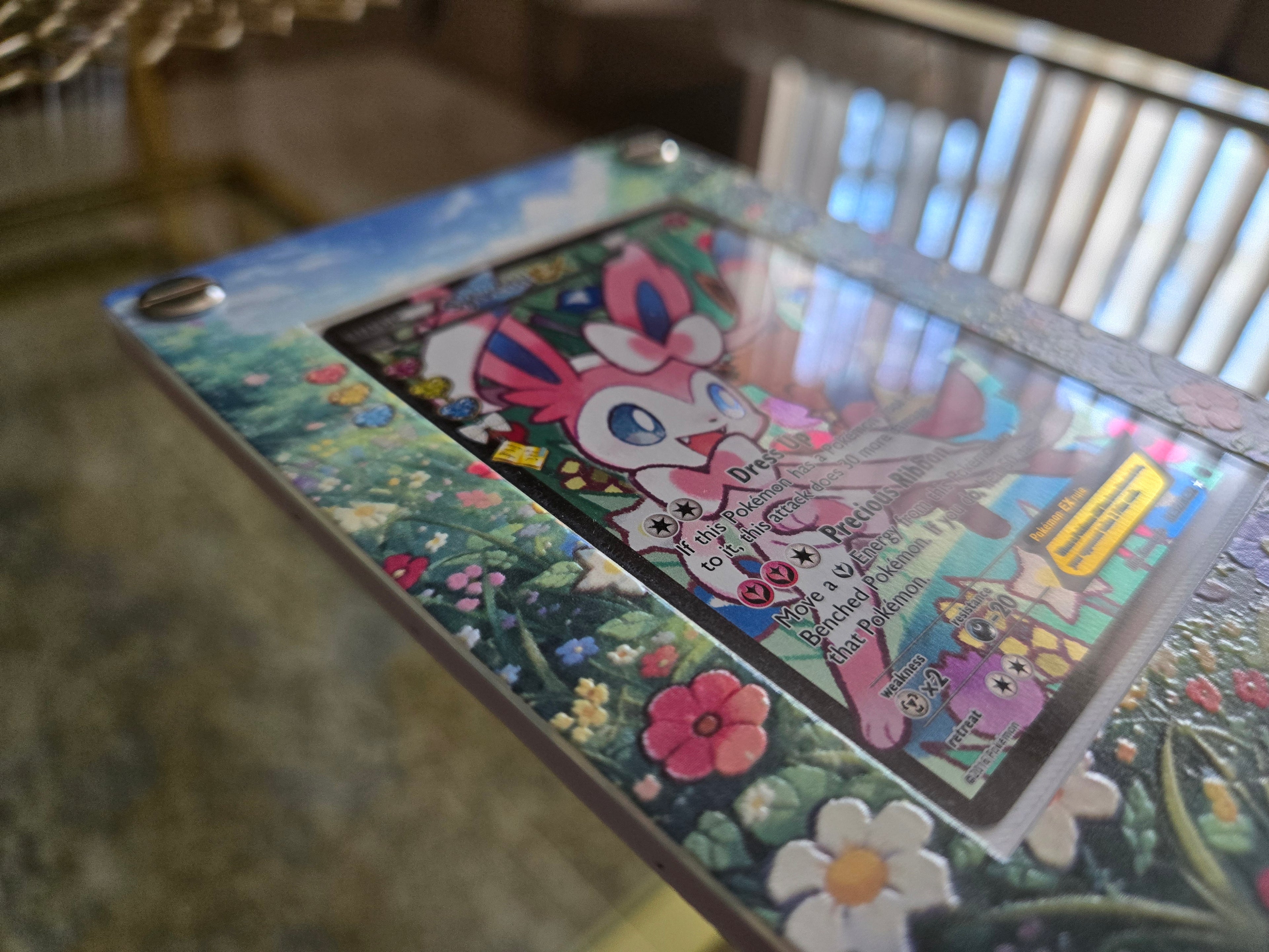Premium UV Printed Custom Sylveon EX RC32 Card Holder – UV Printed 3D Textured Display Case – Premium TCG Protector (Card Not Included) | Textured Collector Display Case