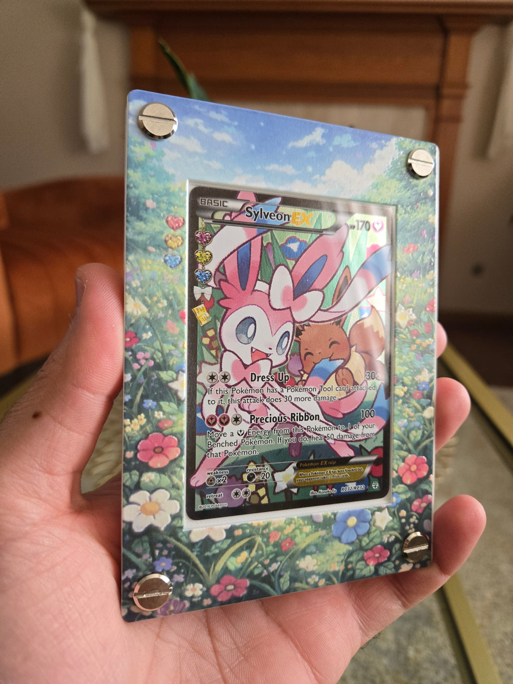 Premium UV Printed Custom Sylveon EX RC32 Card Holder – UV Printed 3D Textured Display Case – Premium TCG Protector (Card Not Included) | Textured Collector Display Case
