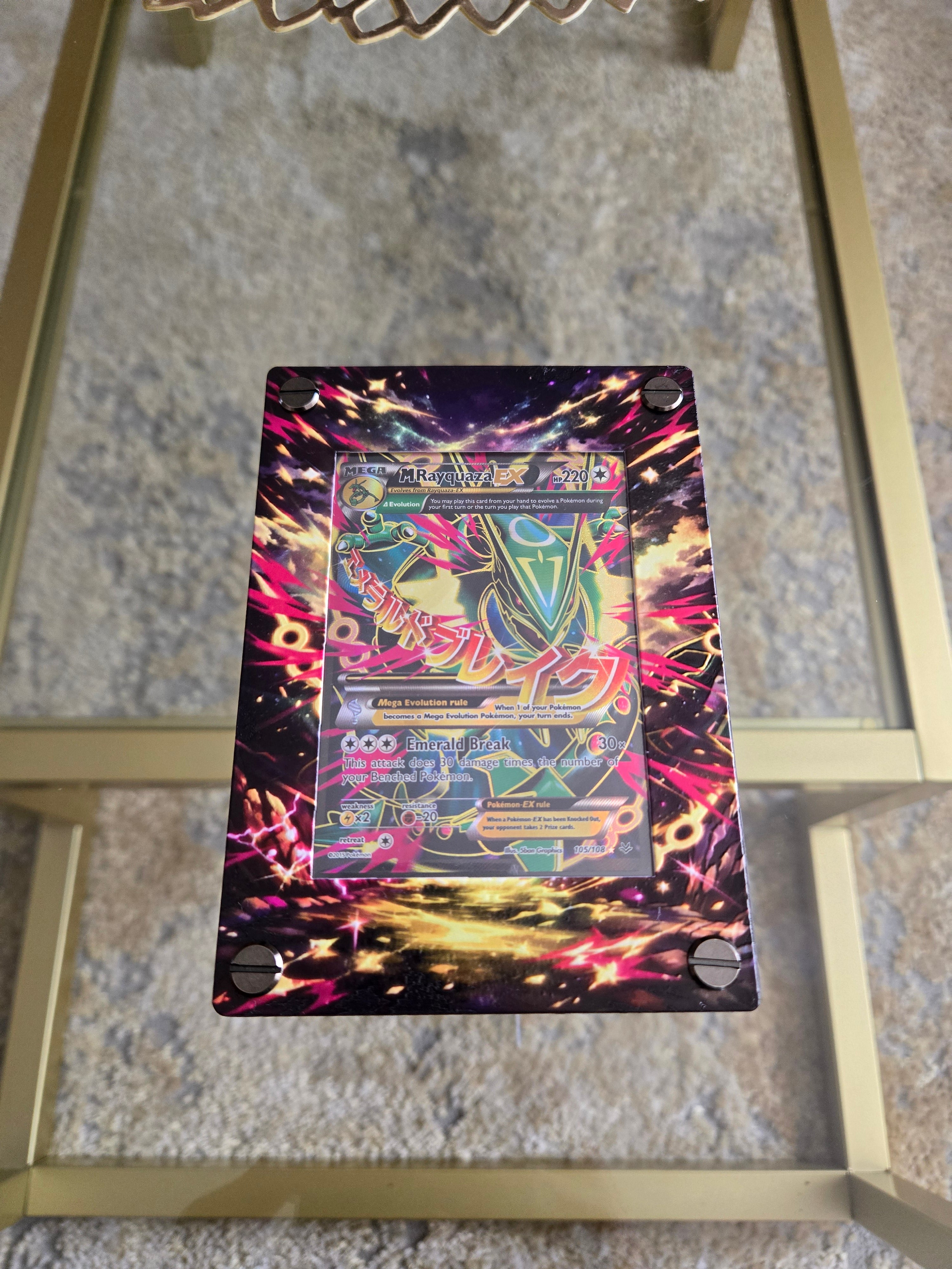 Premium UV Printed Custom M Rayquaza EX 105/108 Card Holder – UV Printed 3D Textured Display Case – Premium TCG Protector (Card Not Included) | Textured Collector Display Case