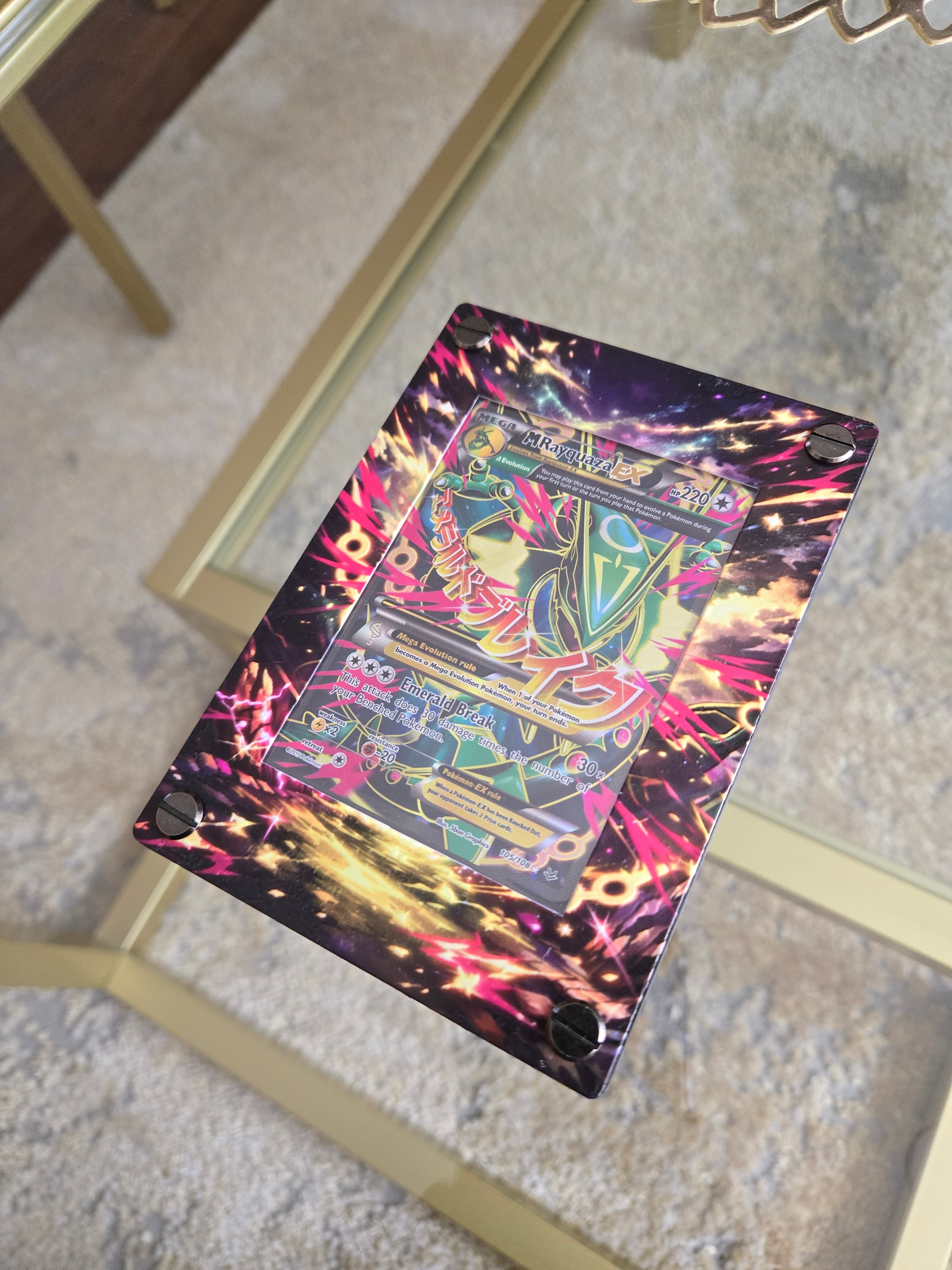 Premium UV Printed Custom M Rayquaza EX 105/108 Card Holder – UV Printed 3D Textured Display Case – Premium TCG Protector (Card Not Included) | Textured Collector Display Case