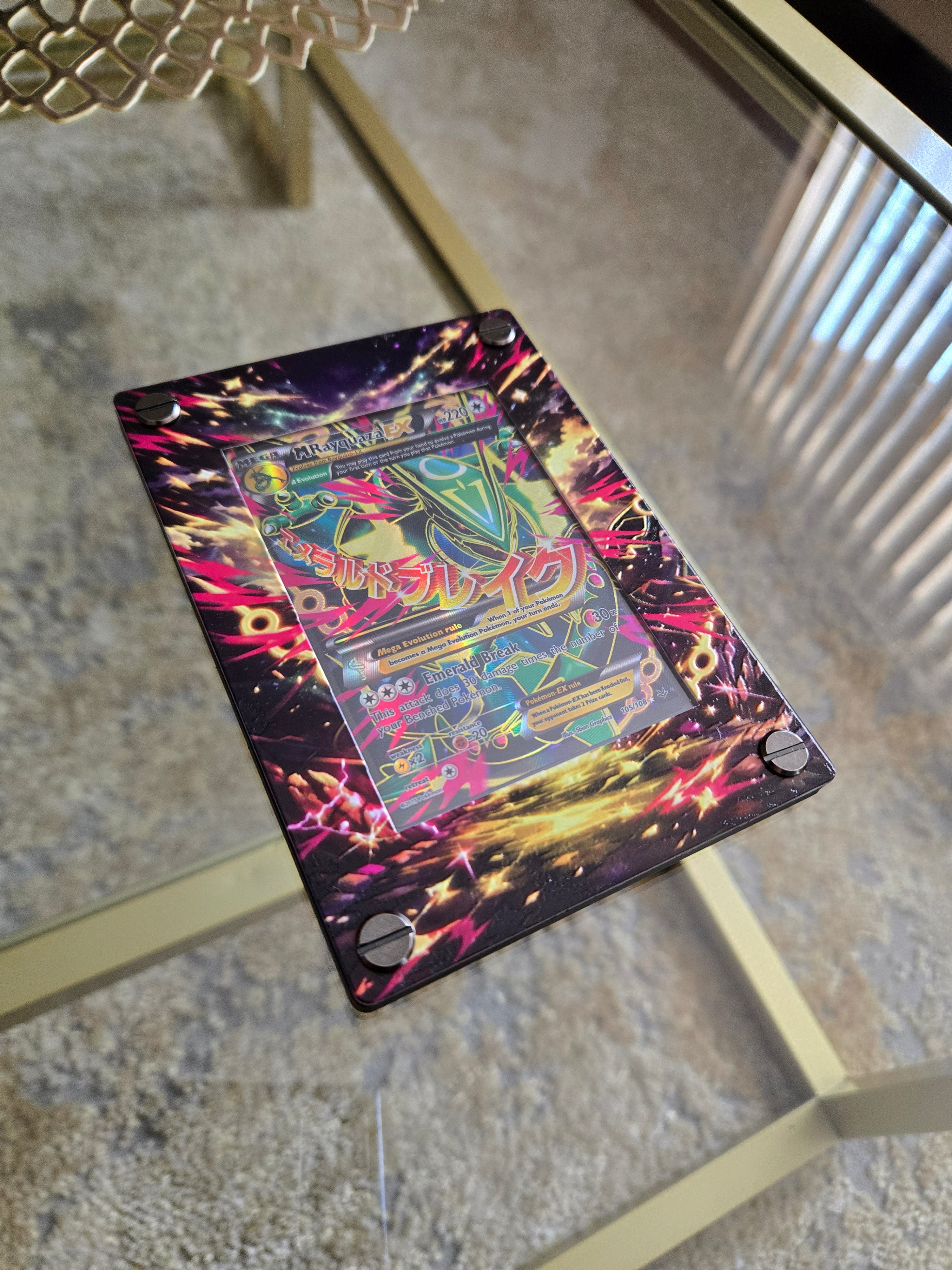 Premium UV Printed Custom M Rayquaza EX 105/108 Card Holder – UV Printed 3D Textured Display Case – Premium TCG Protector (Card Not Included) | Textured Collector Display Case