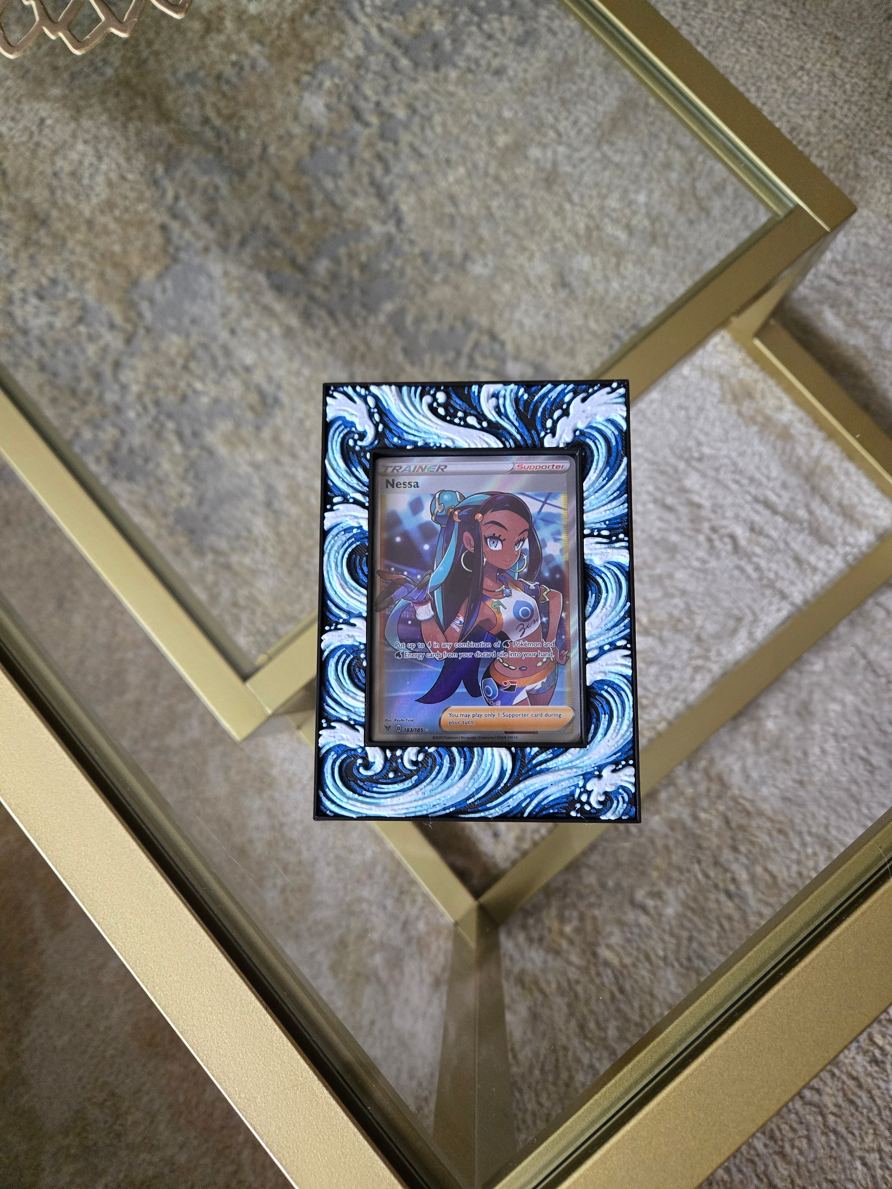 Premium Water-Themed TCG Card Case – Magnetic Closure, 3D Textured Trading Card Protector, Ocean Wave Collector Display