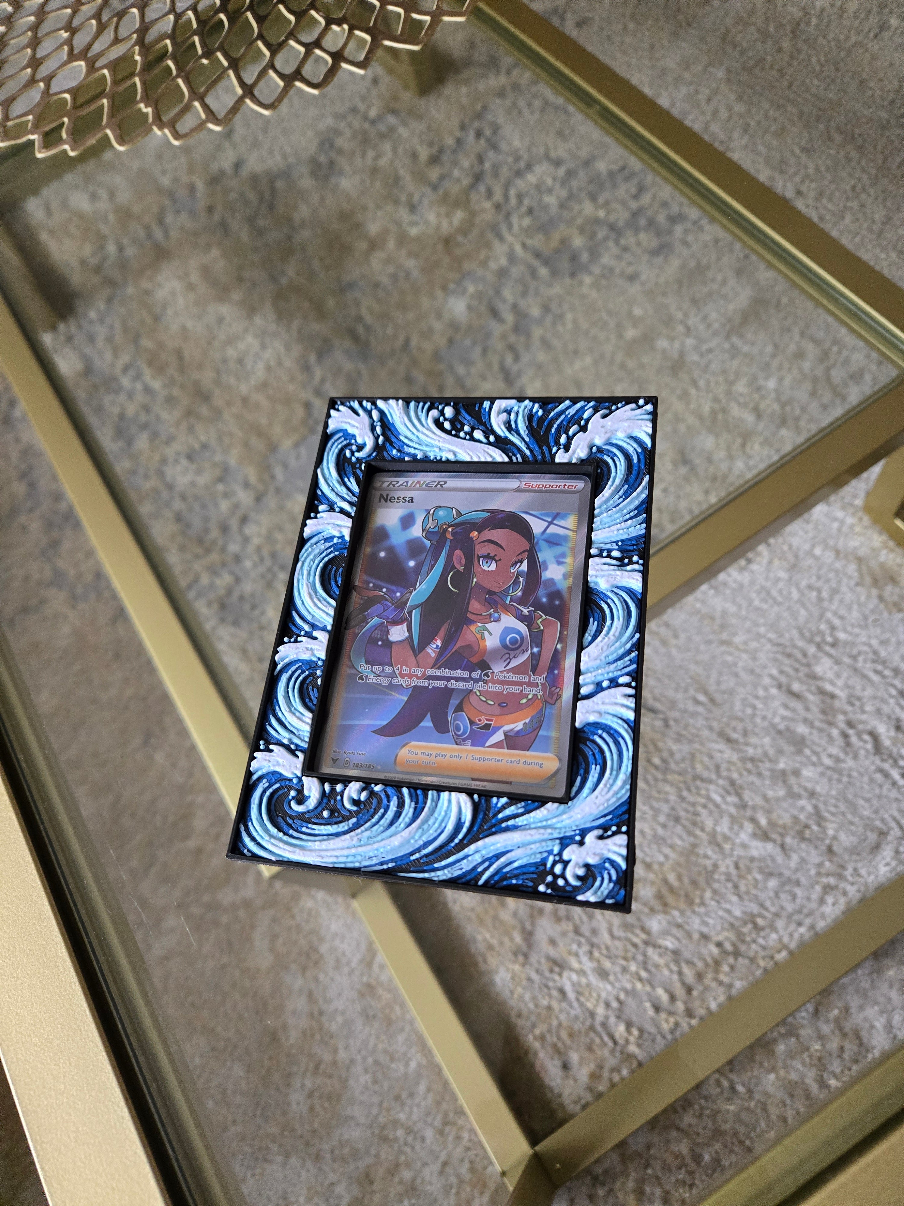 Premium Water-Themed TCG Card Case – Magnetic Closure, 3D Textured Trading Card Protector, Ocean Wave Collector Display