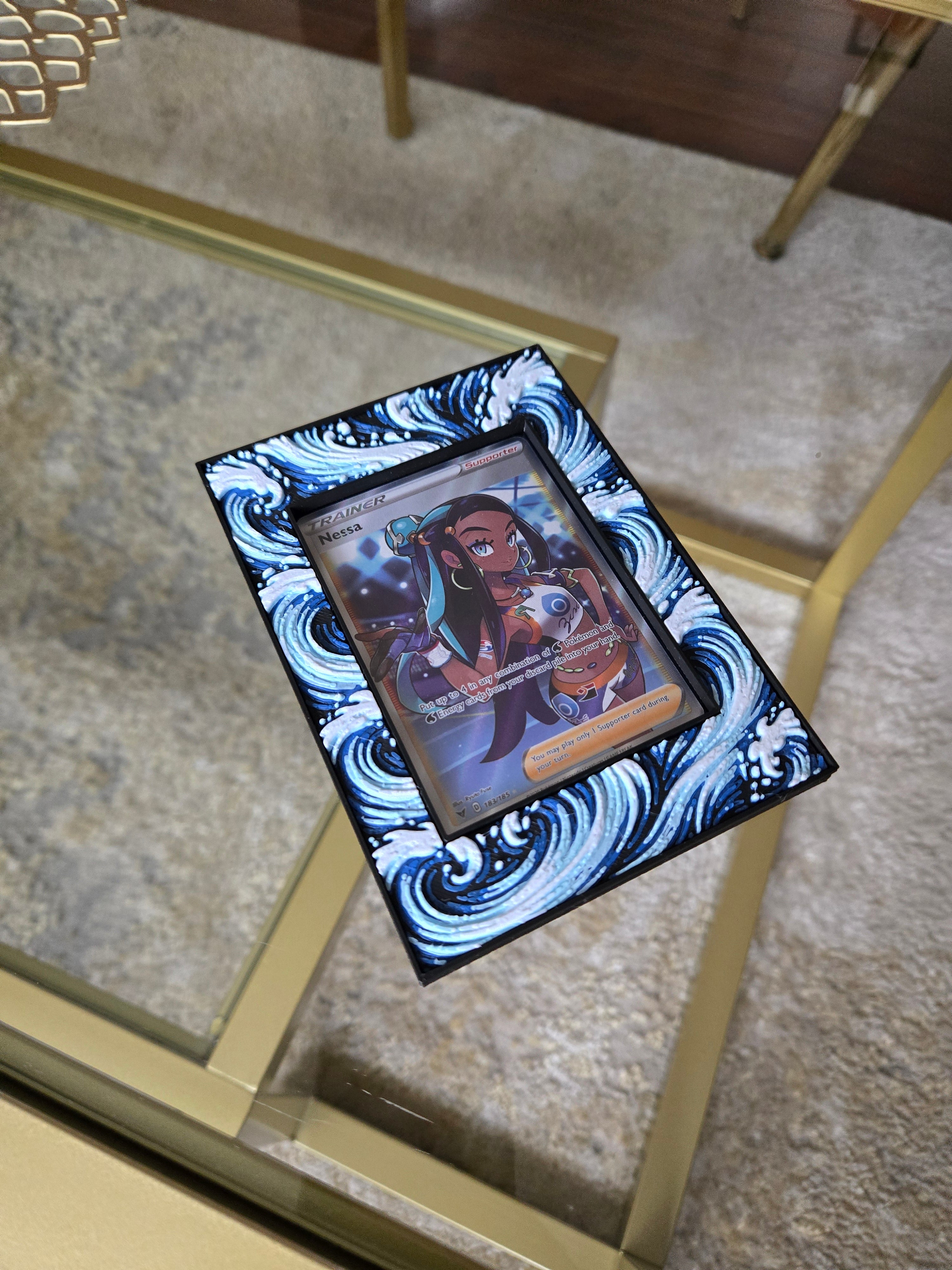 Premium Water-Themed TCG Card Case – Magnetic Closure, 3D Textured Trading Card Protector, Ocean Wave Collector Display