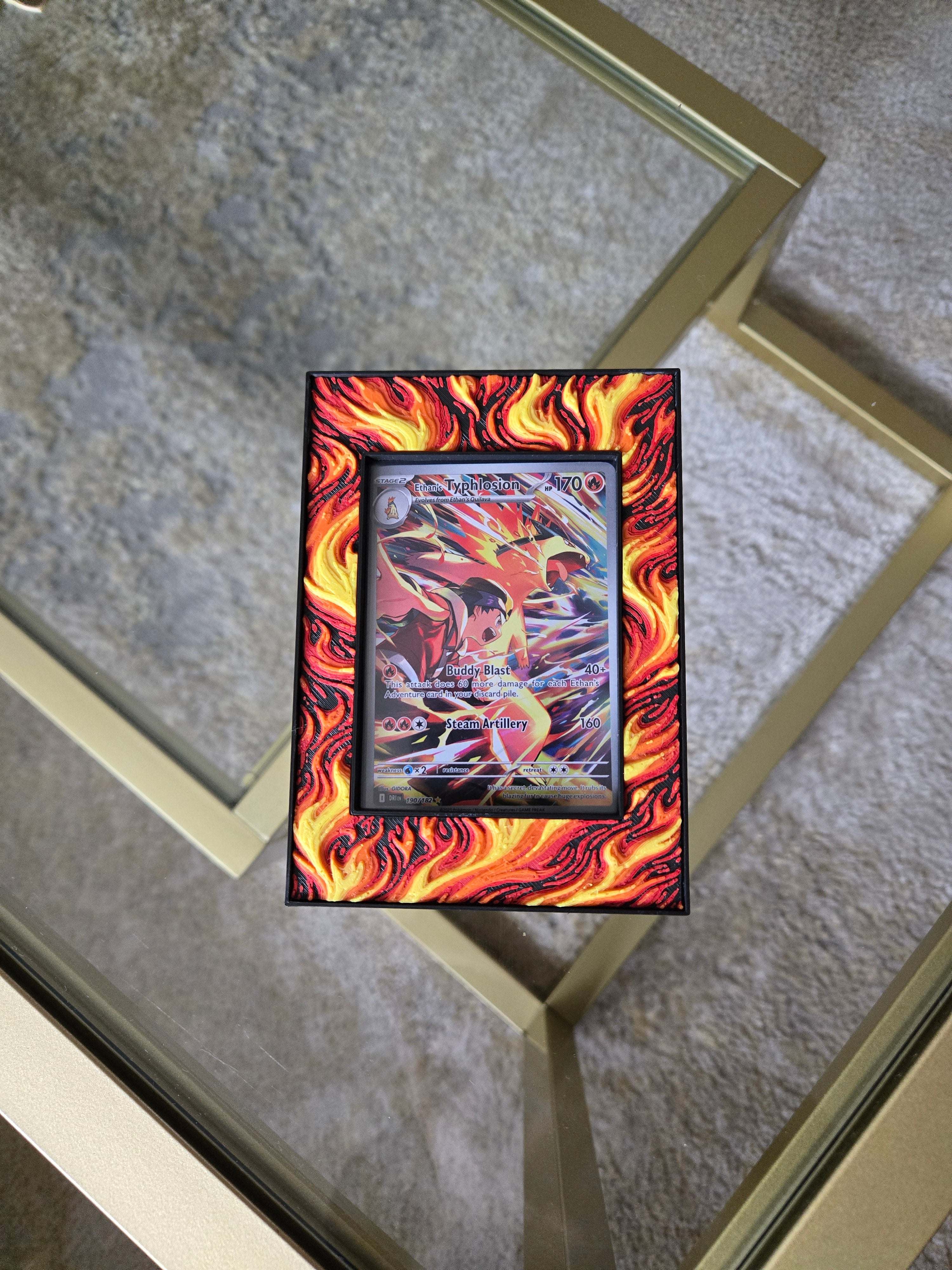 Premium Fire-Themed TCG Card Case – Magnetic Closure, 3D Textured Trading Card Protector, Collector Display Case