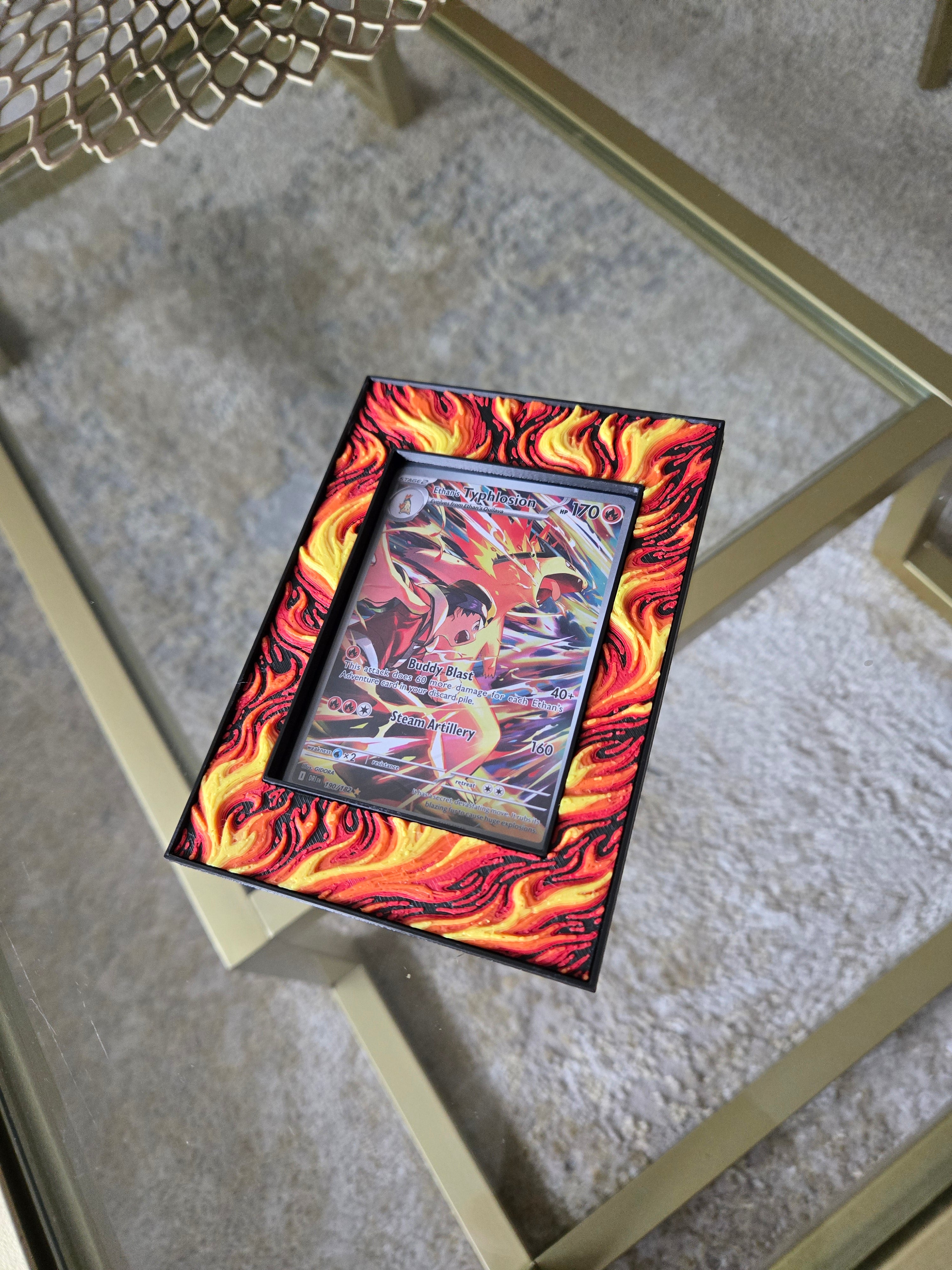 Premium Fire-Themed TCG Card Case – Magnetic Closure, 3D Textured Trading Card Protector, Collector Display Case