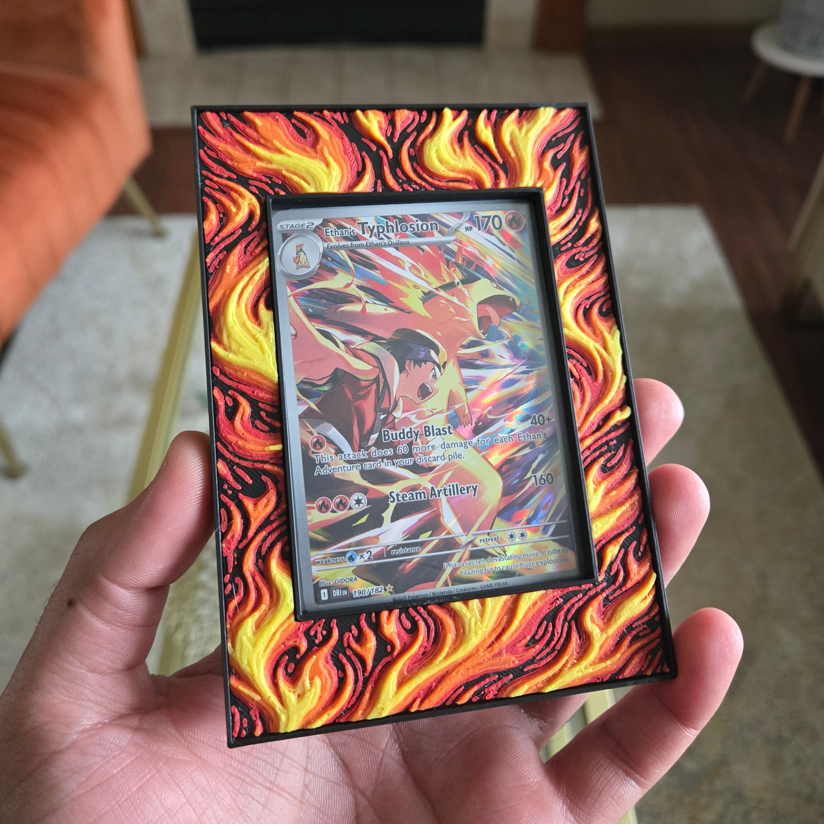Premium Fire-Themed TCG Card Case – Magnetic Closure, 3D Textured Trading Card Protector, Collector Display Case
