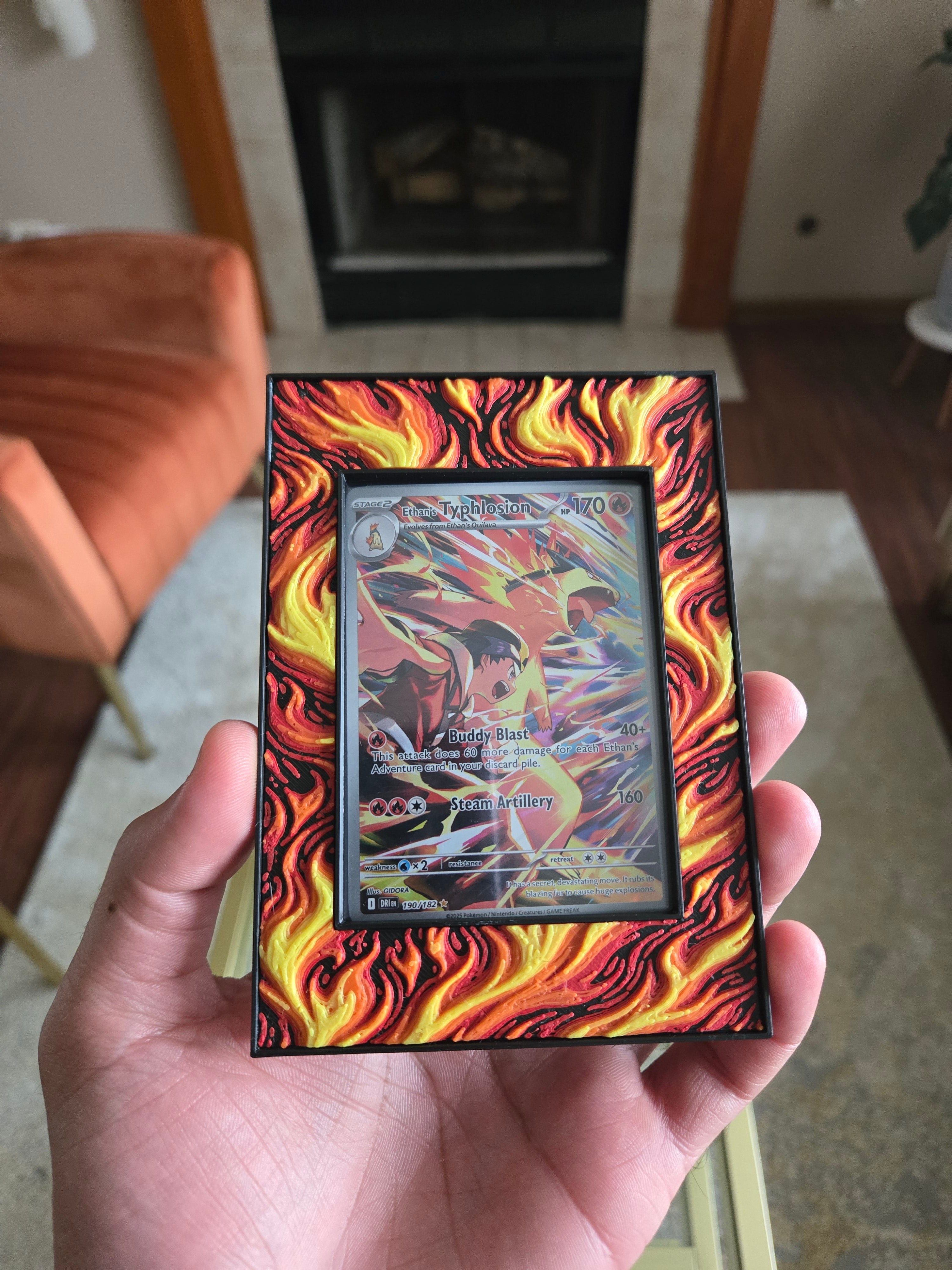 Premium Fire-Themed TCG Card Case – Magnetic Closure, 3D Textured Trading Card Protector, Collector Display Case