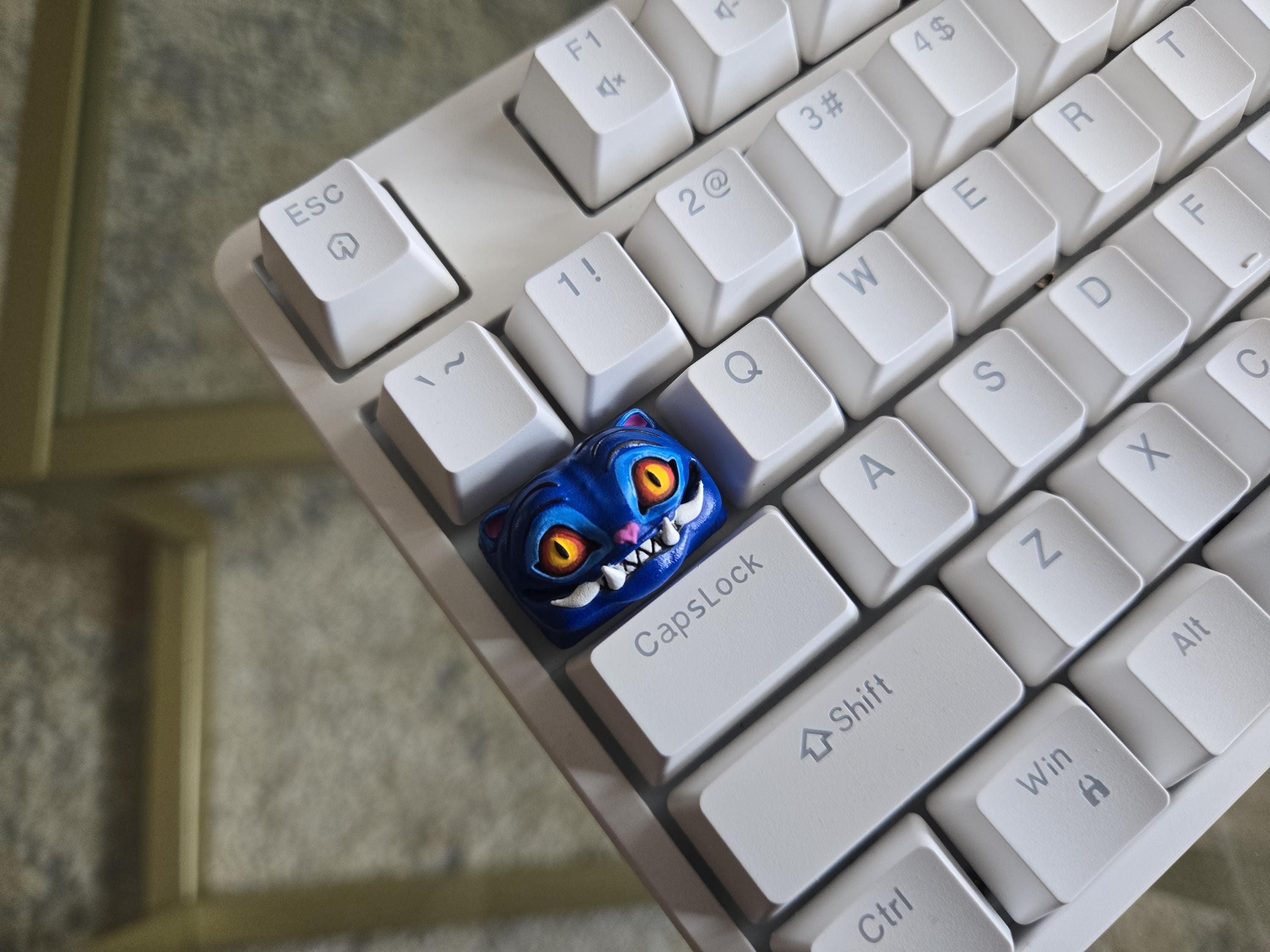 Demon Hunter Cat Keycap - Hand Painted Cute Keycap Designs, Cherry MX 1.5u Tab Key