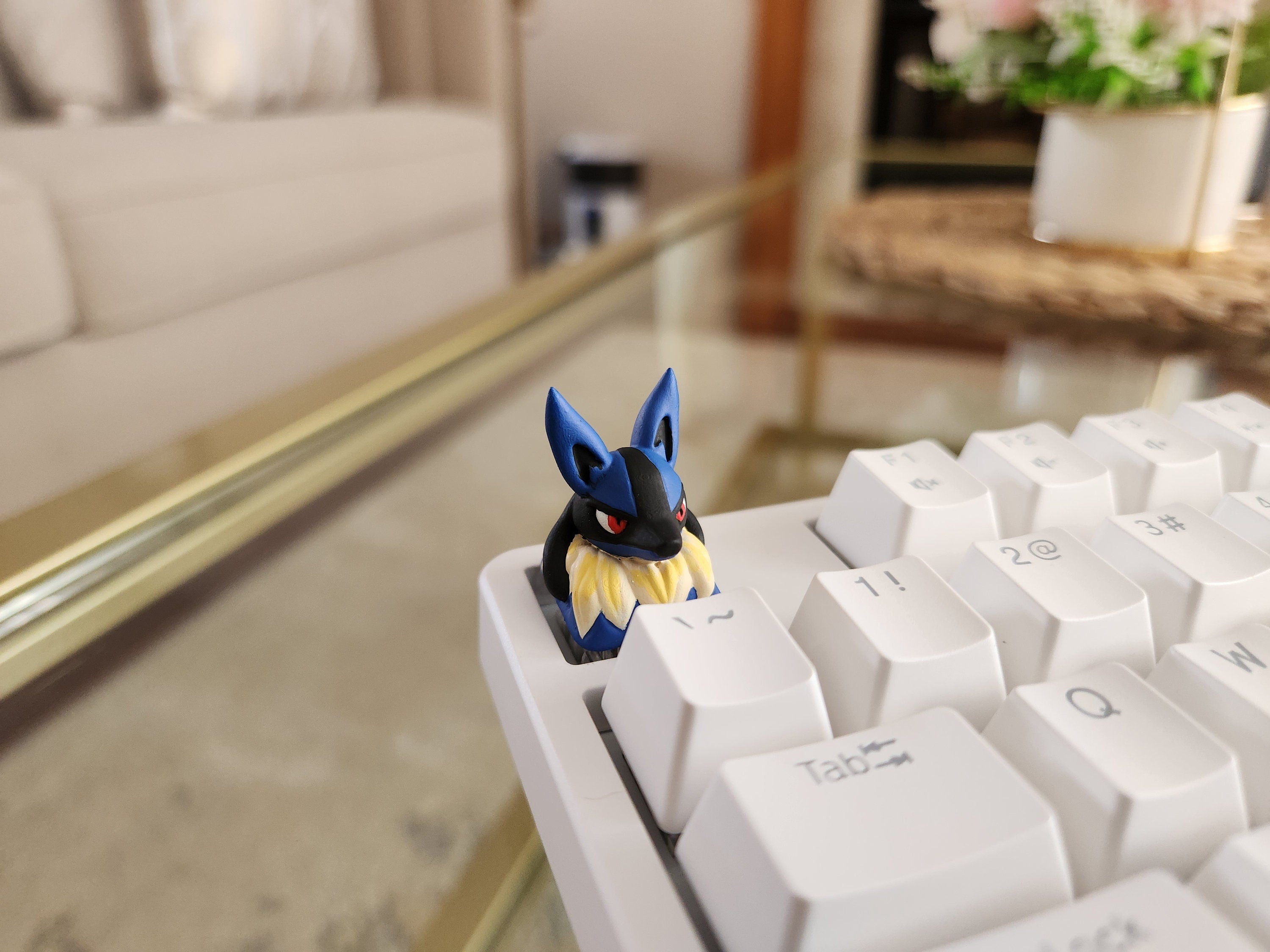 Anime Lucario Keycap - Hand Painted Cute Keycap Designs, Cherry MX