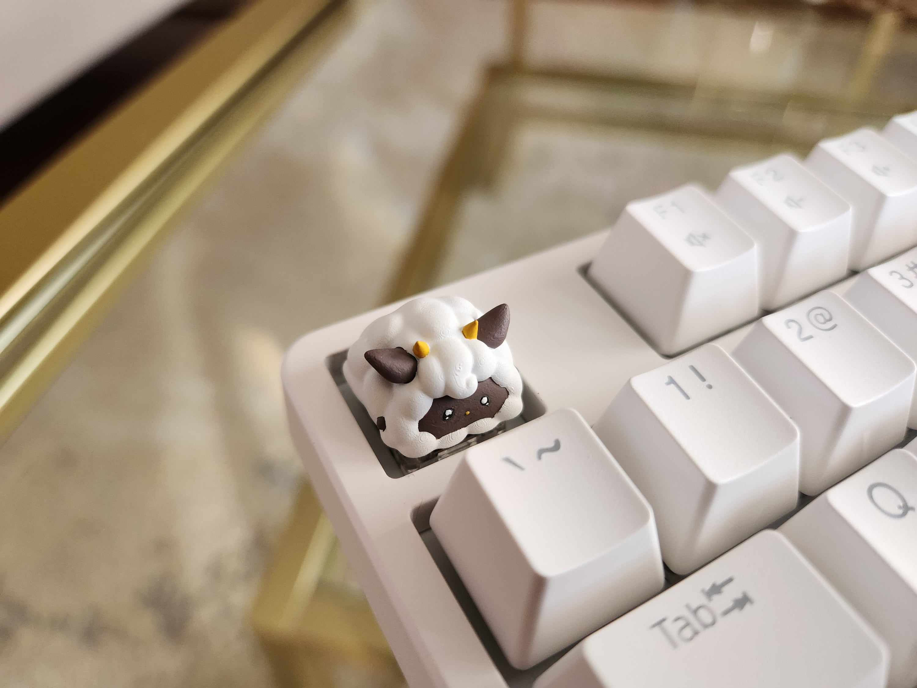 Palworld Lamball Video Game Keycap - Hand Painted, Cute Keycap Designs, Cherry MX