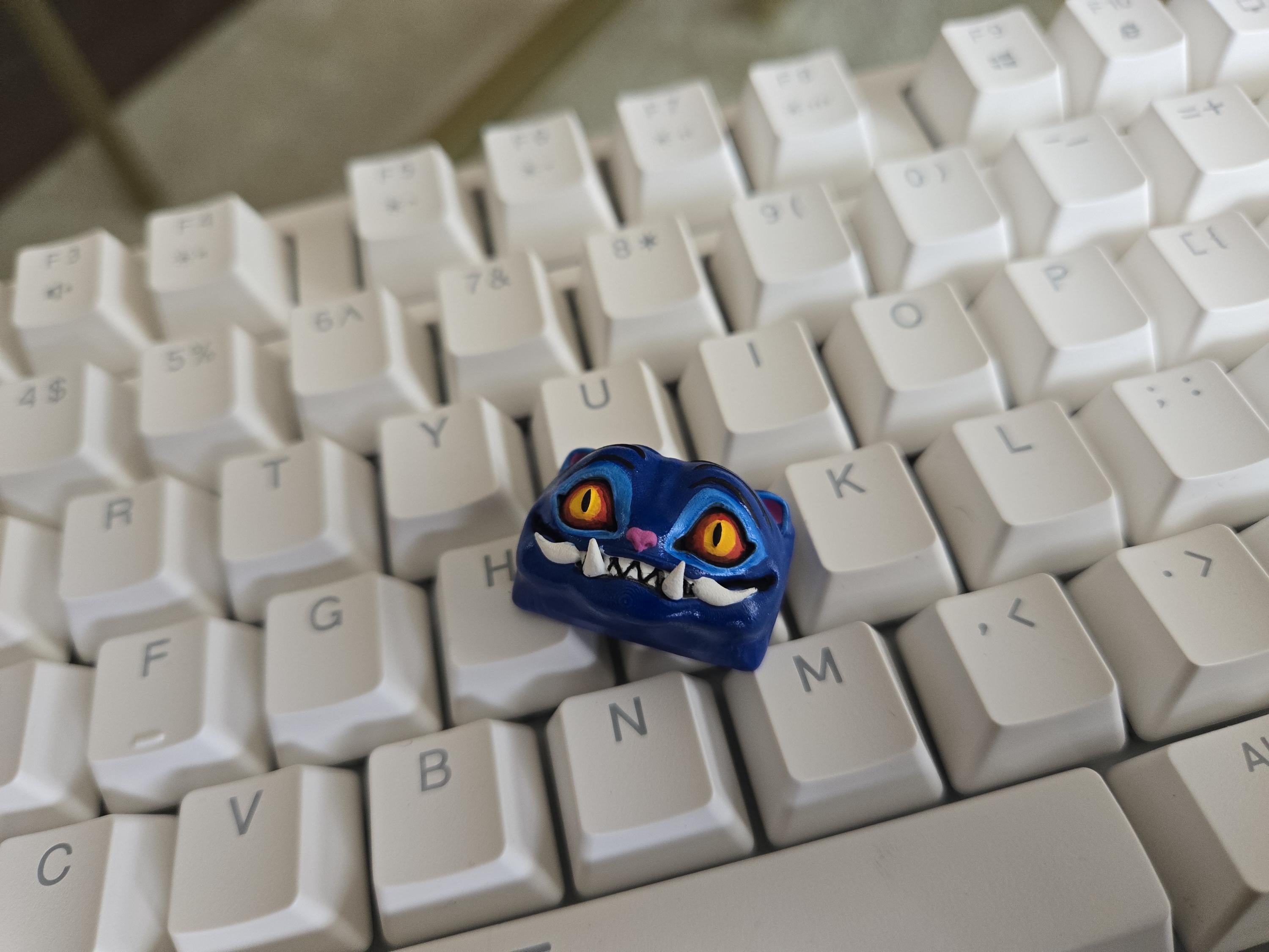 Demon Hunter Cat Keycap - Hand Painted Cute Keycap Designs, Cherry MX 1.5u Tab Key