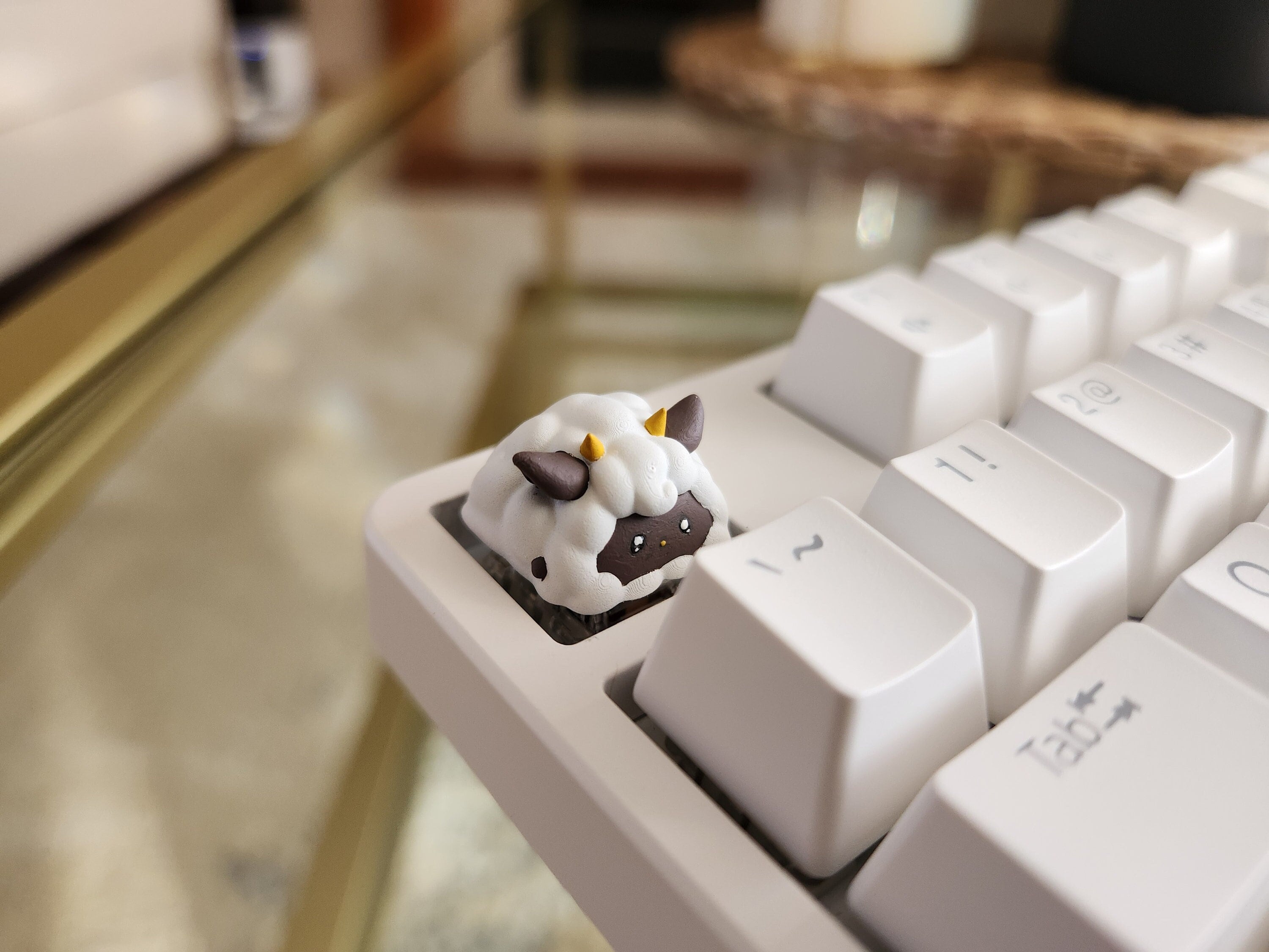 Palworld Lamball Video Game Keycap - Hand Painted, Cute Keycap Designs, Cherry MX