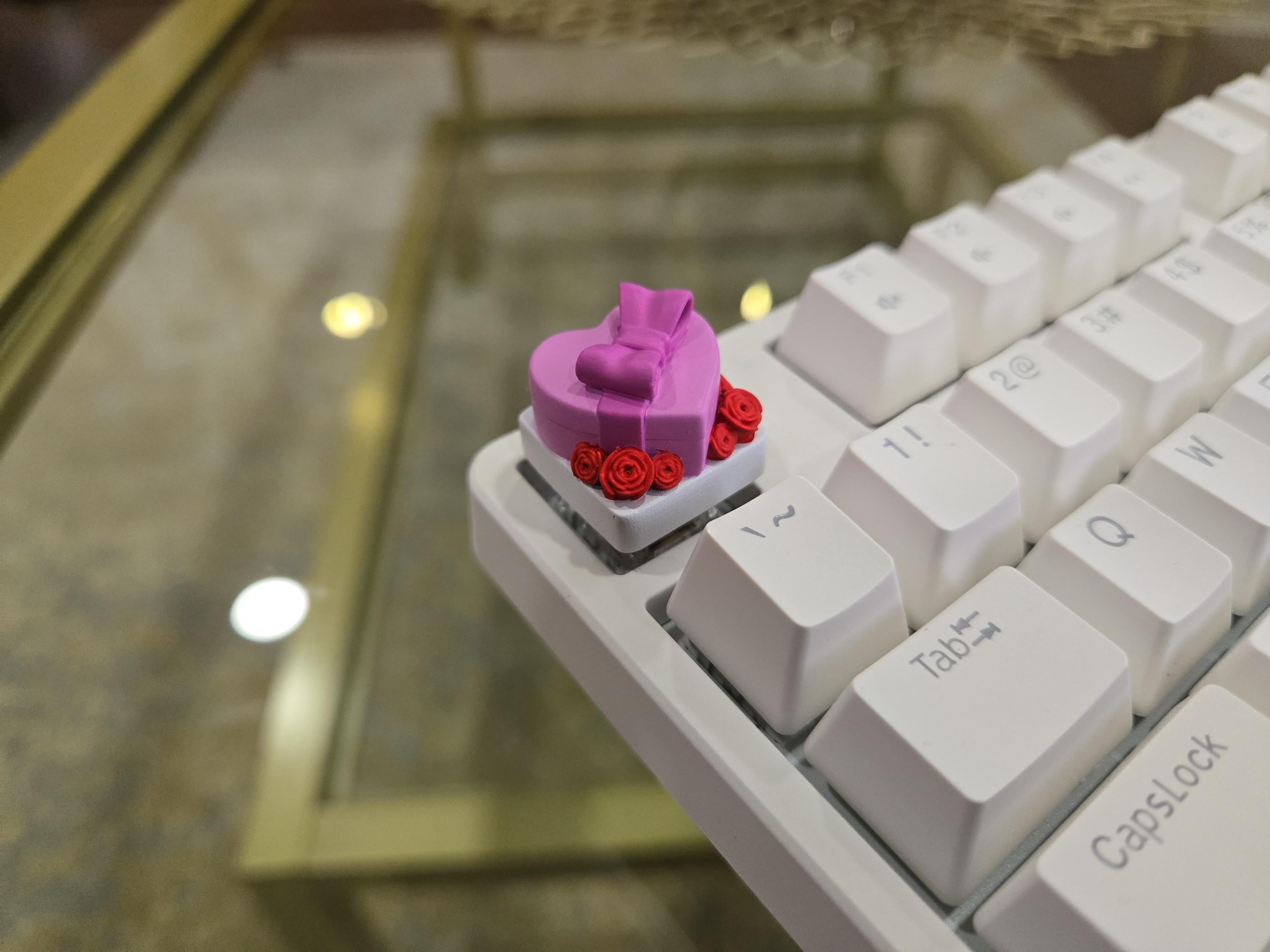 Heart & Flower Present Keycap - Hand Painted, Cute Keycap Designs, Cherry MX