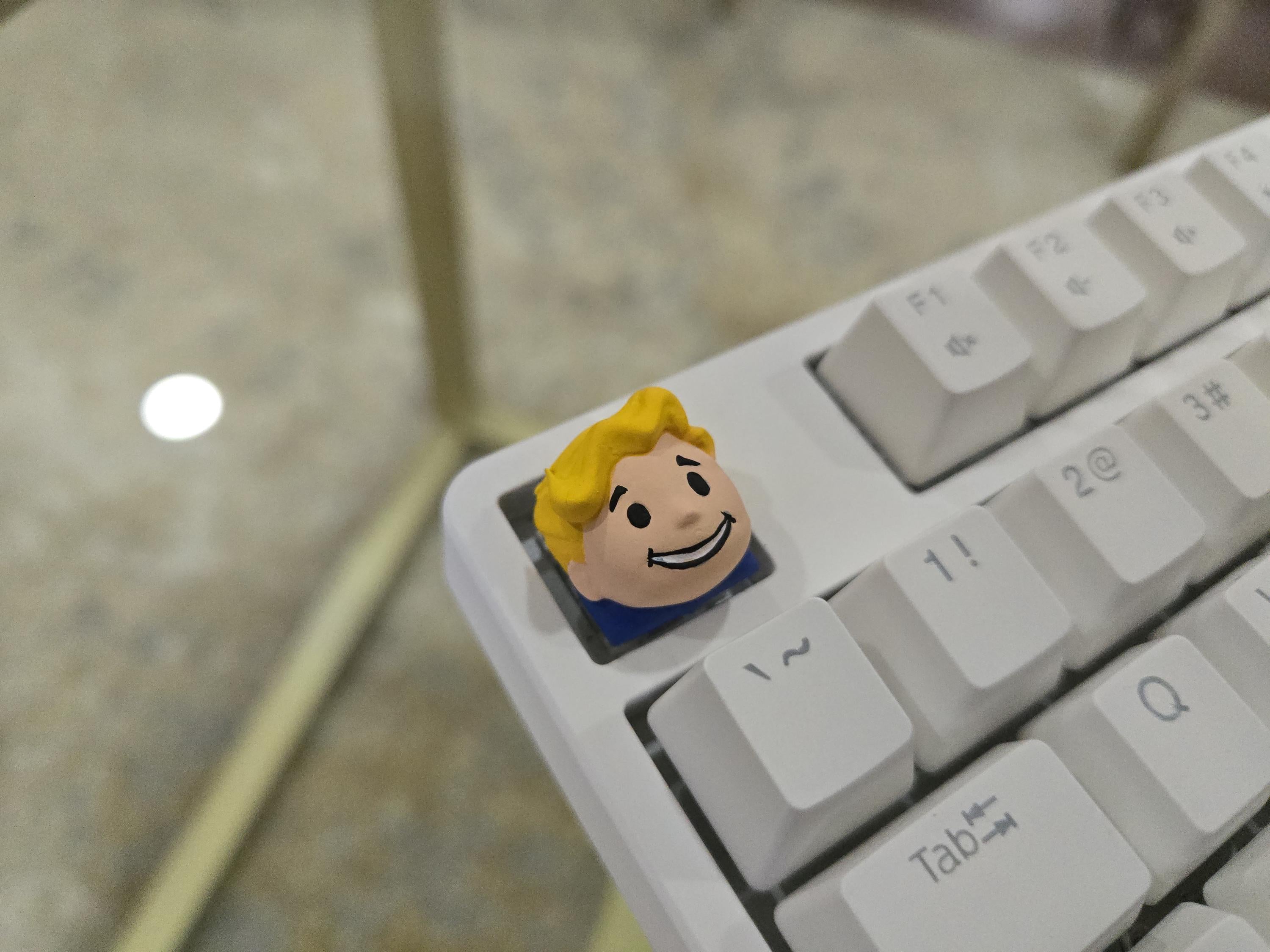 Video Game Vault Boy Keycap - Hand Painted, Cute Keycap Designs, Cherry MX