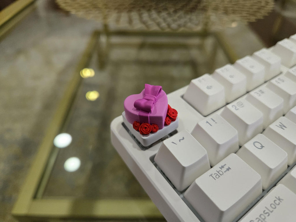 Heart & Flower Present Keycap - Hand Painted, Cute Keycap Designs, Cherry MX