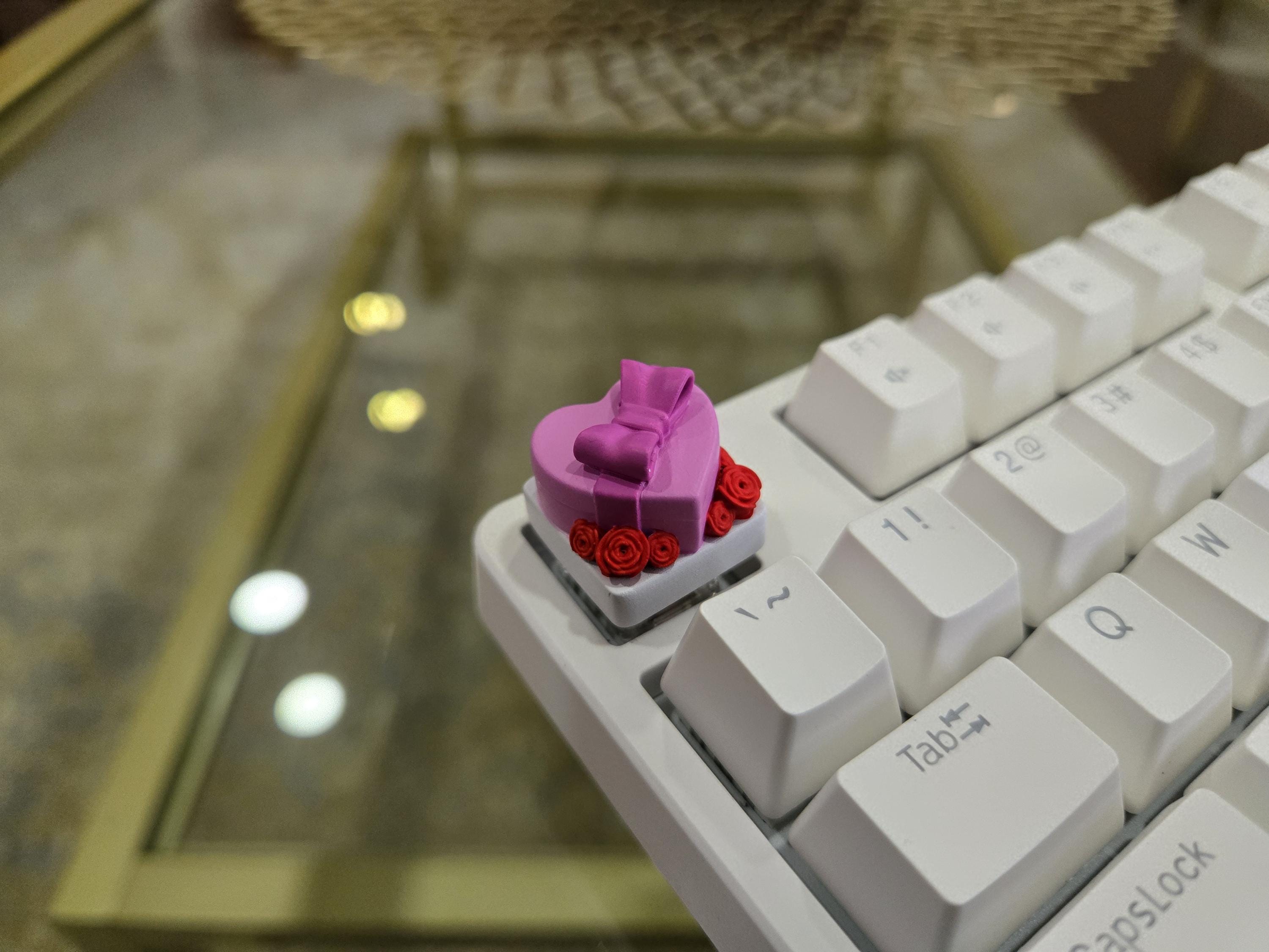 Heart & Flower Present Keycap - Hand Painted, Cute Keycap Designs, Cherry MX