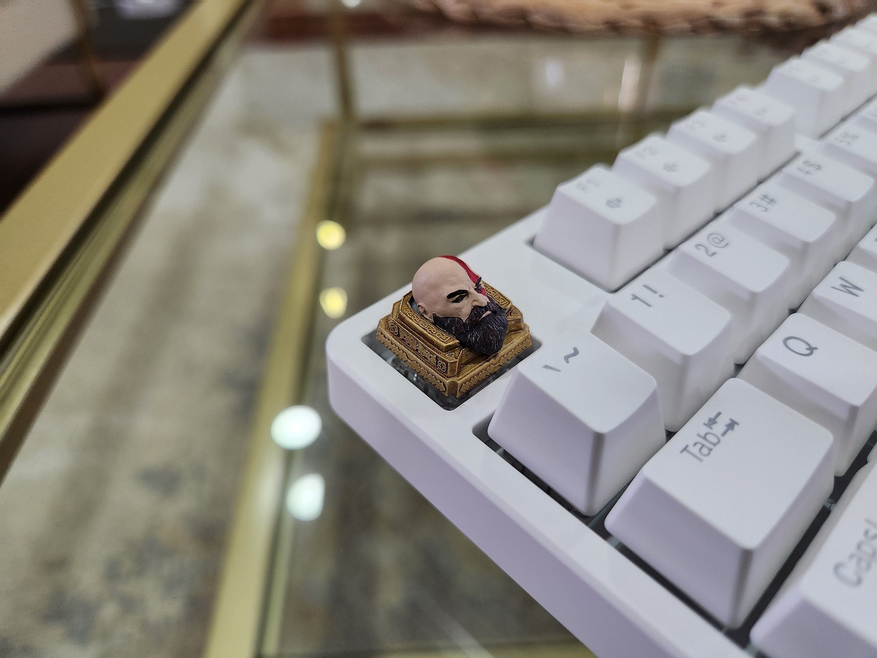 Video Game Kratos Keycap - Hand Painted Cute Keycap Designs, Cherry MX, Artisian Keycap