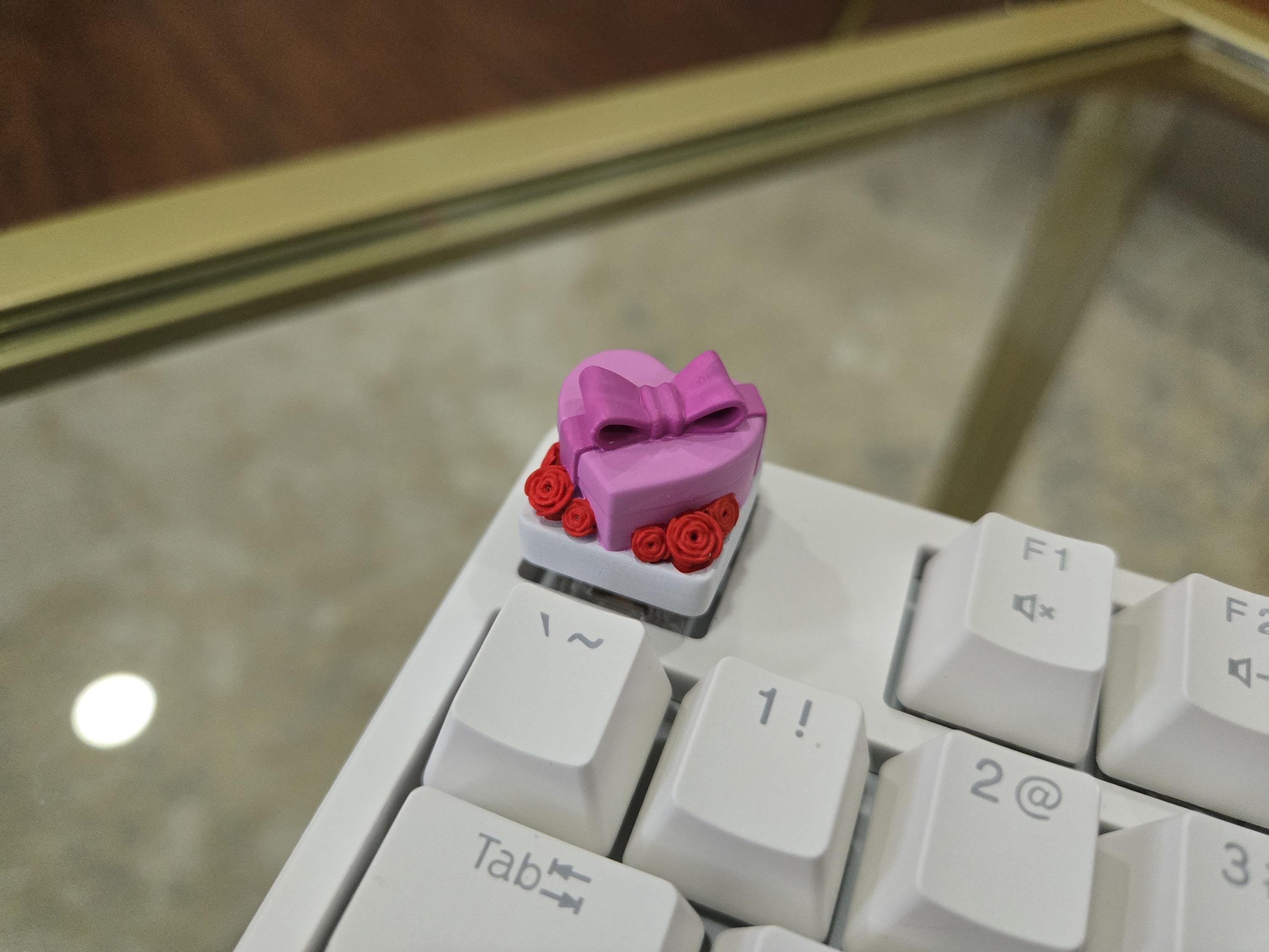 Heart & Flower Present Keycap - Hand Painted, Cute Keycap Designs, Cherry MX