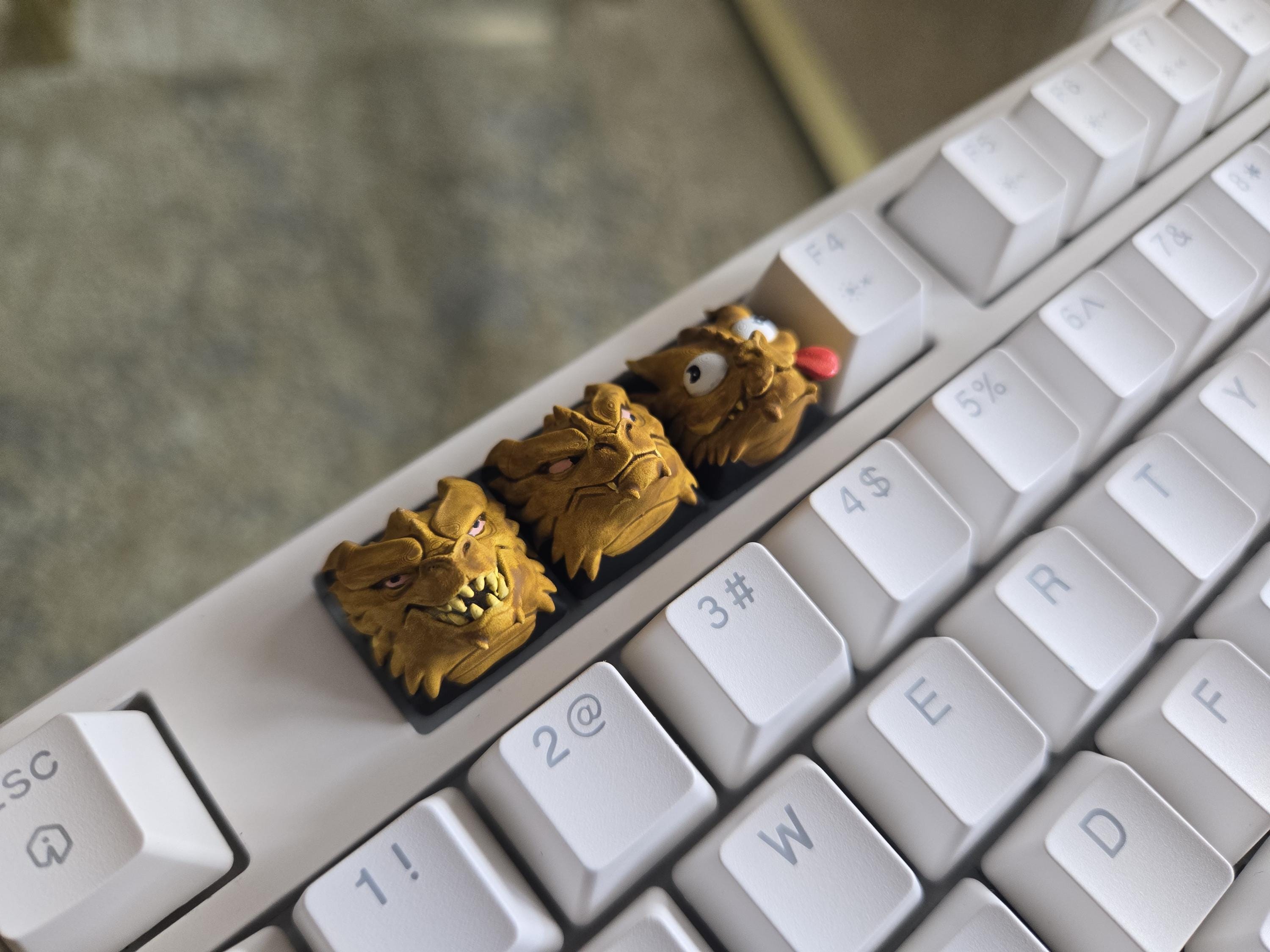 Three Headed Dragon Meme Keycap Set - Hand Painted Cute Keycap Designs, Cherry MX