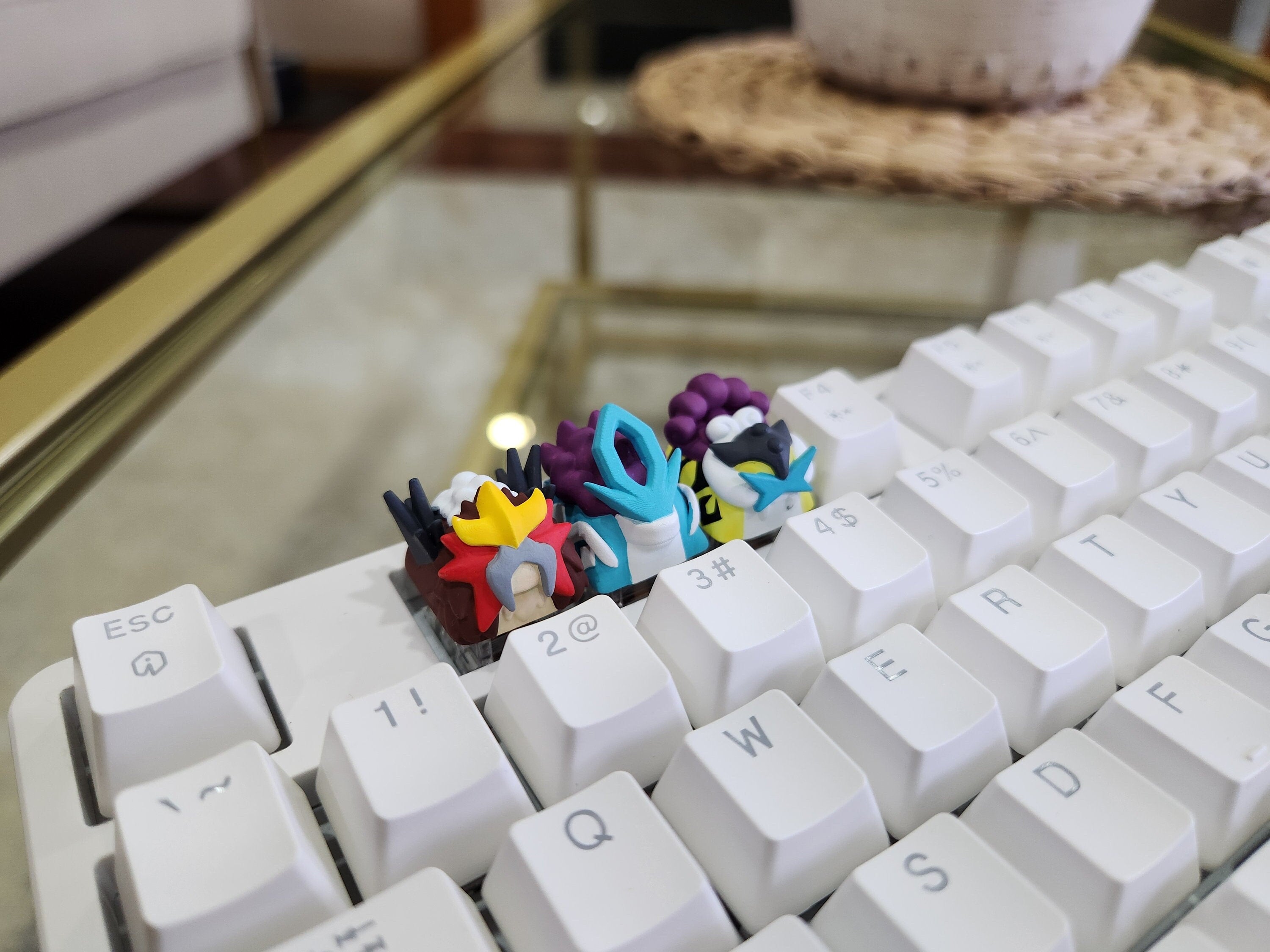 Pokemon Legendary Entei, Suicune, Raikou Keycaps - Hand Painted, Cute Keycap Designs, Cherry MX