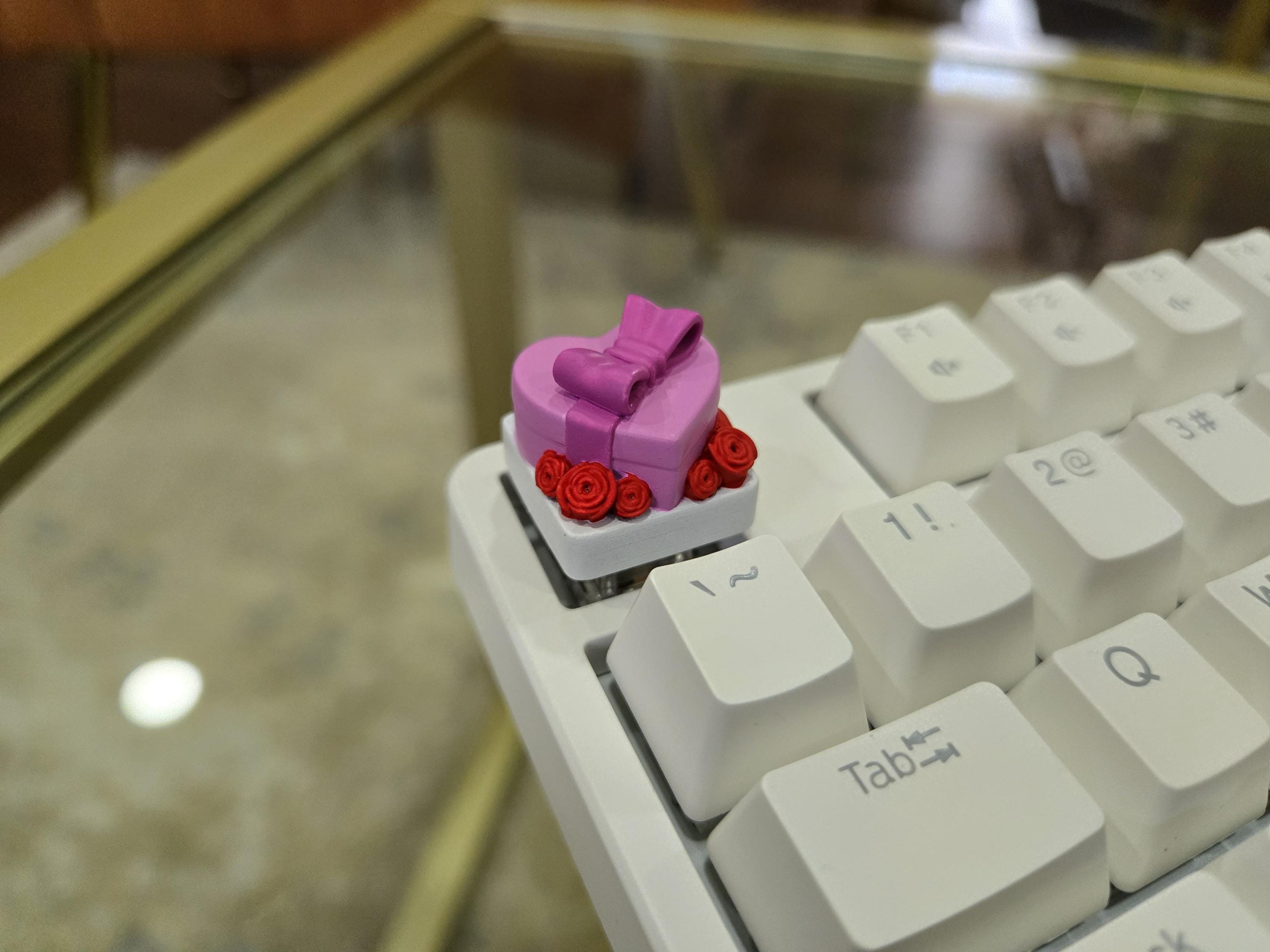 Heart & Flower Present Keycap - Hand Painted, Cute Keycap Designs, Cherry MX
