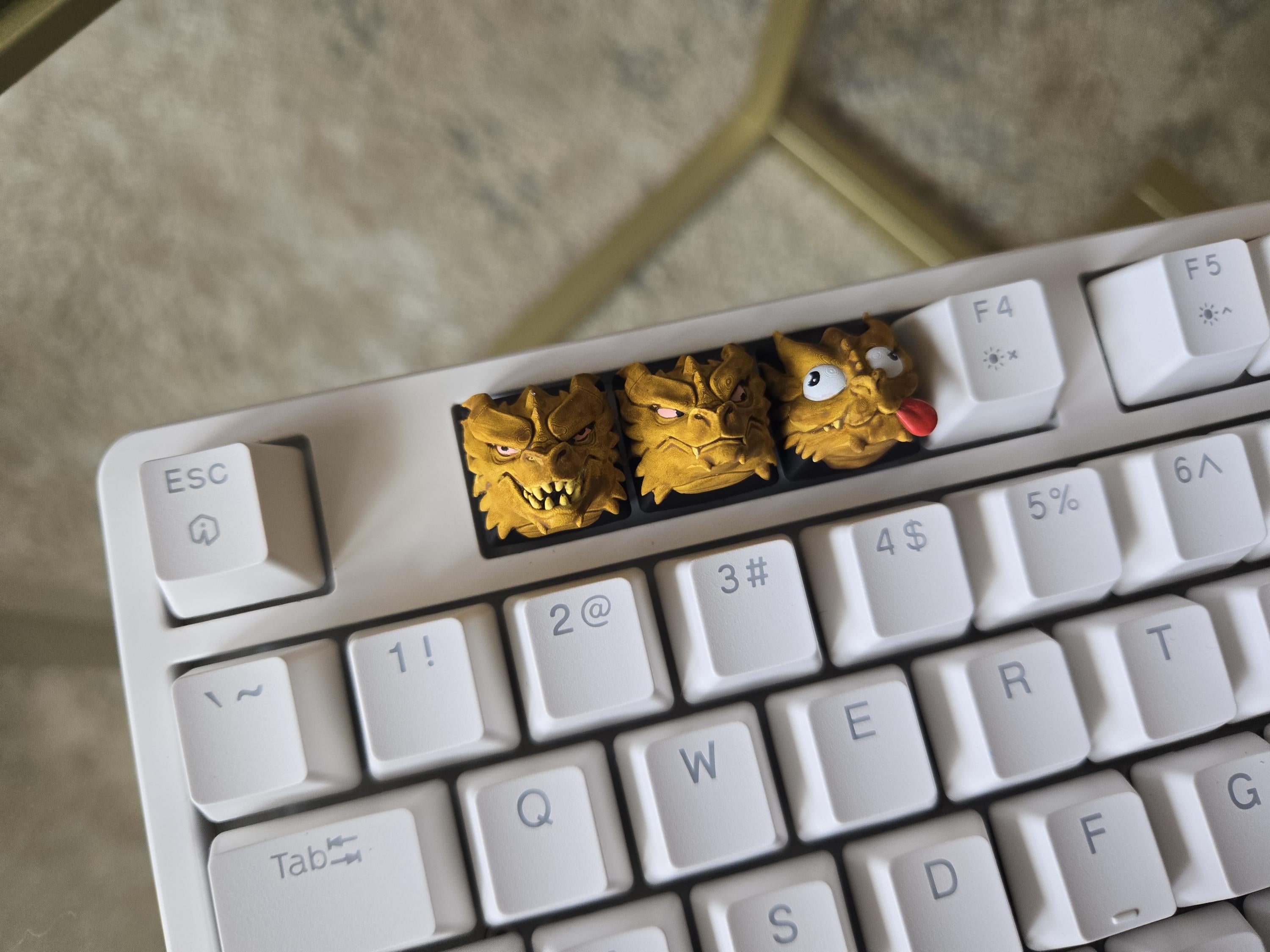 Three Headed Dragon Meme Keycap Set - Hand Painted Cute Keycap Designs, Cherry MX