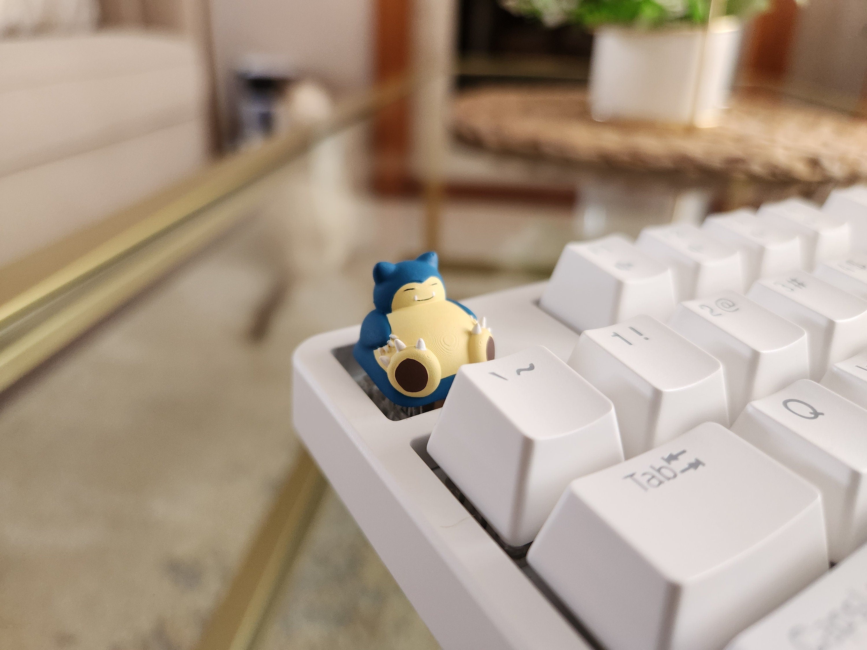 Anime Snorlax Keycap - Hand Painted Cute Keycap Designs, Cherry MX