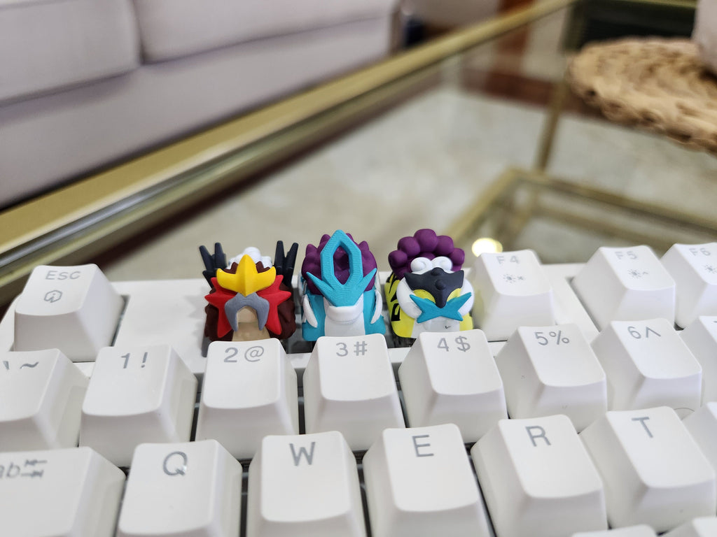 Pokemon Legendary Entei, Suicune, Raikou Keycaps - Hand Painted, Cute Keycap Designs, Cherry MX