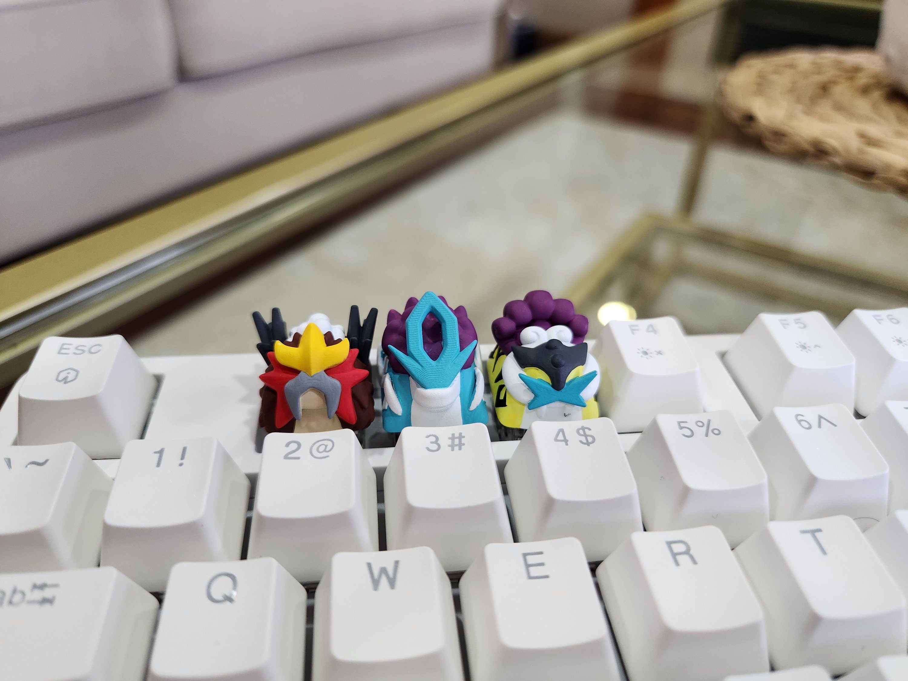 Pokemon Legendary Entei, Suicune, Raikou Keycaps - Hand Painted, Cute Keycap Designs, Cherry MX