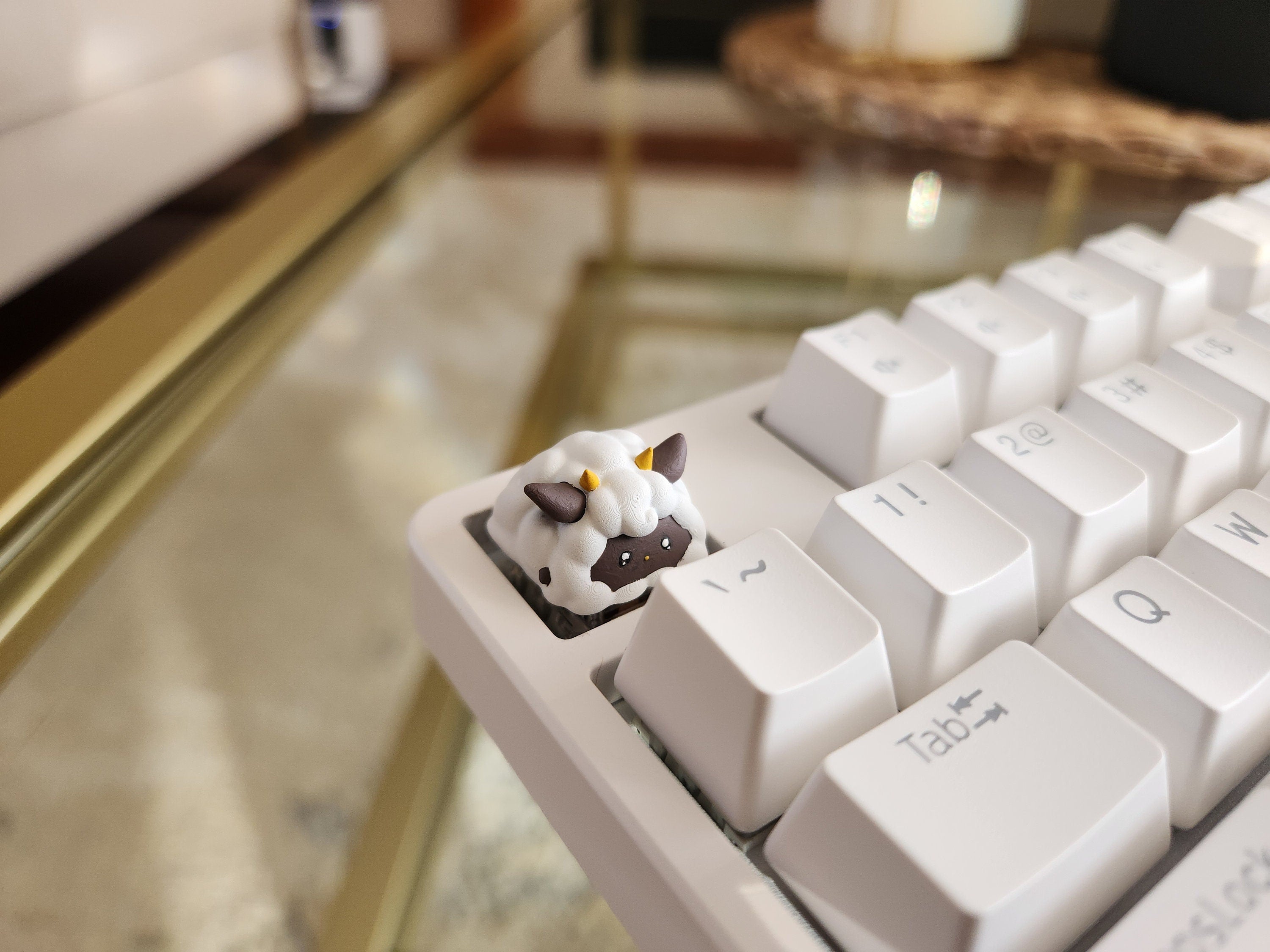Palworld Lamball Video Game Keycap - Hand Painted, Cute Keycap Designs, Cherry MX