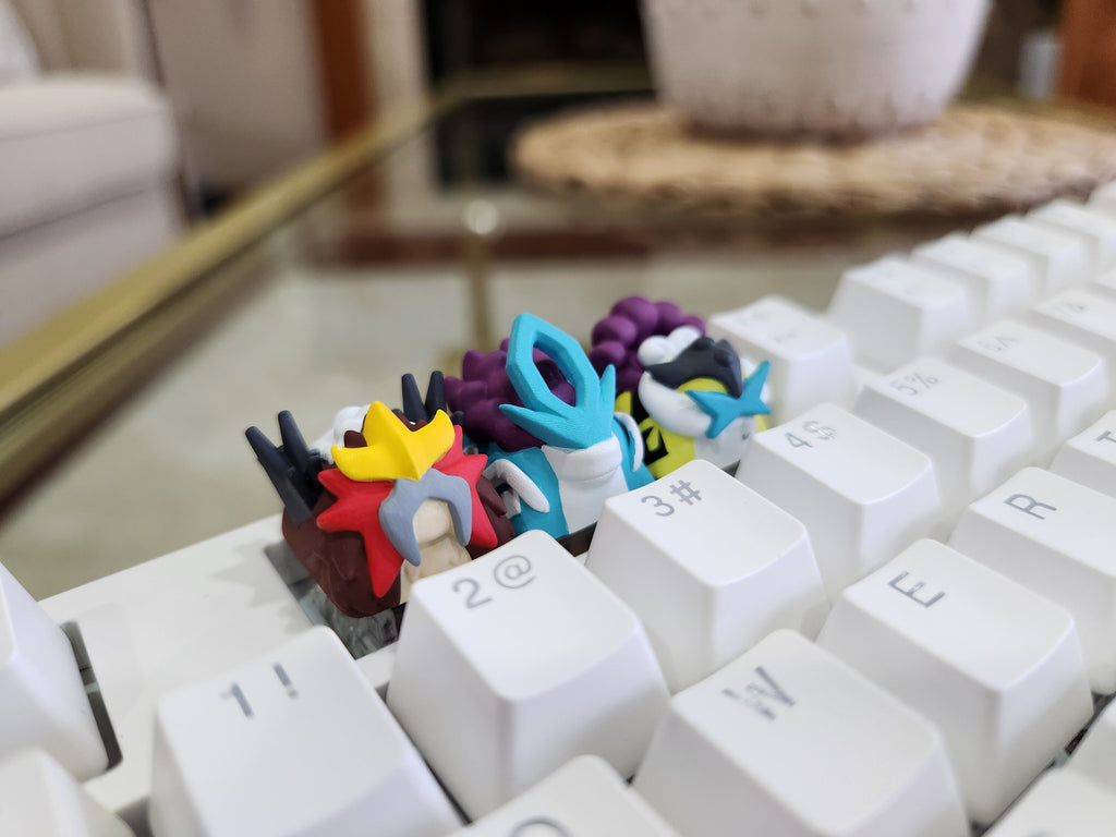 Pokemon Legendary Entei, Suicune, Raikou Keycaps - Hand Painted, Cute Keycap Designs, Cherry MX