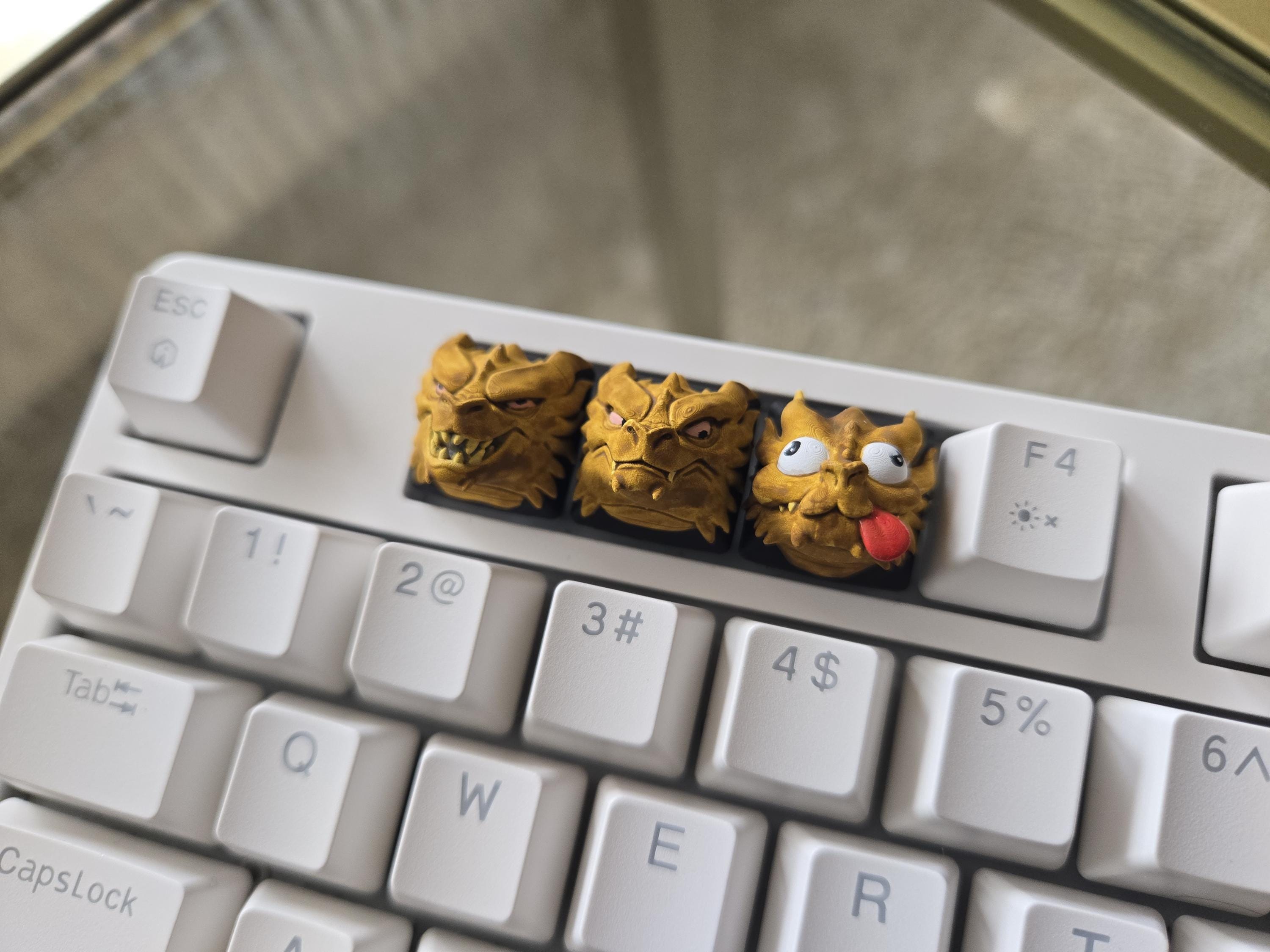 Three Headed Dragon Meme Keycap Set - Hand Painted Cute Keycap Designs, Cherry MX