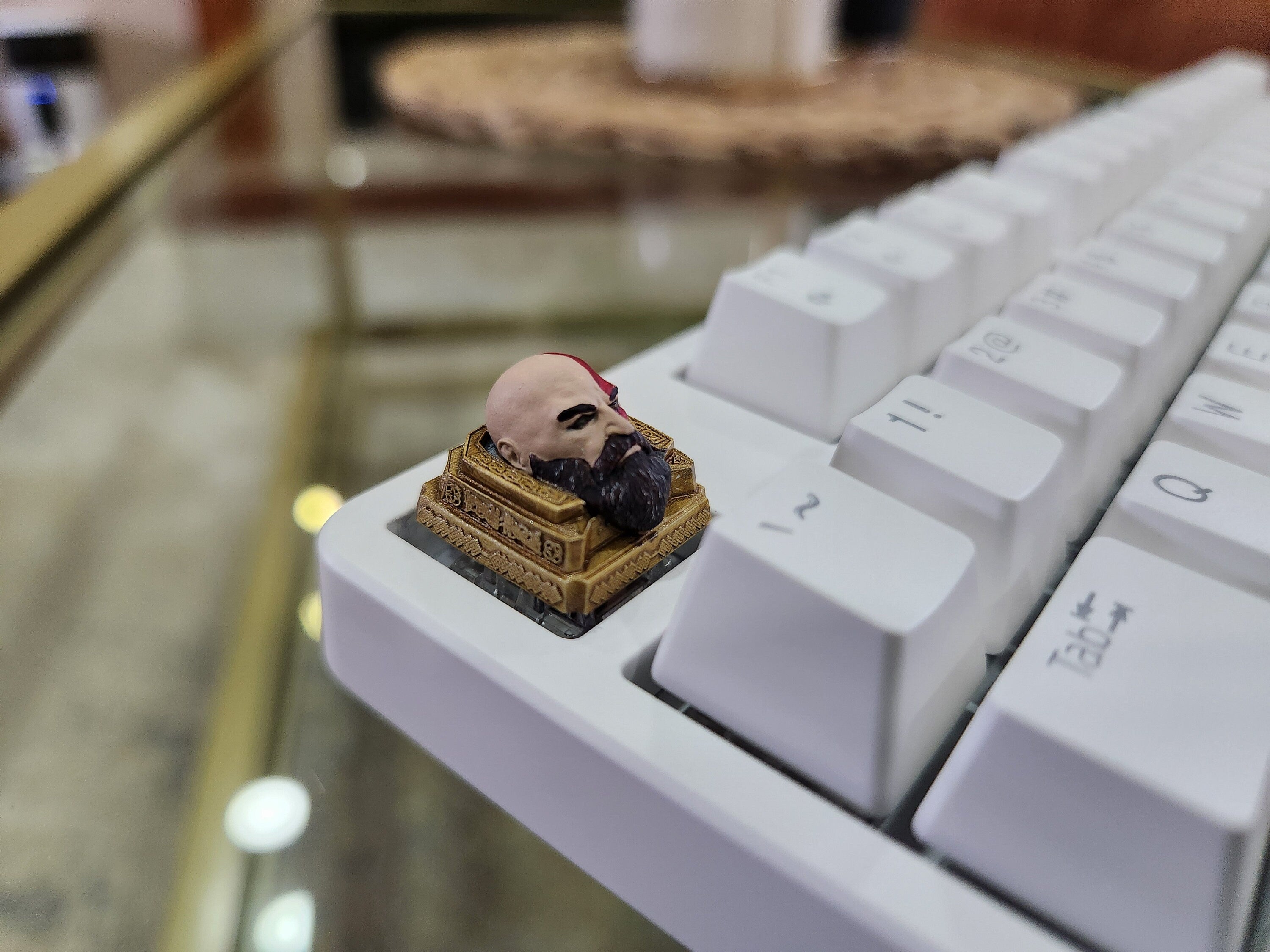Video Game Kratos Keycap - Hand Painted Cute Keycap Designs, Cherry MX, Artisian Keycap