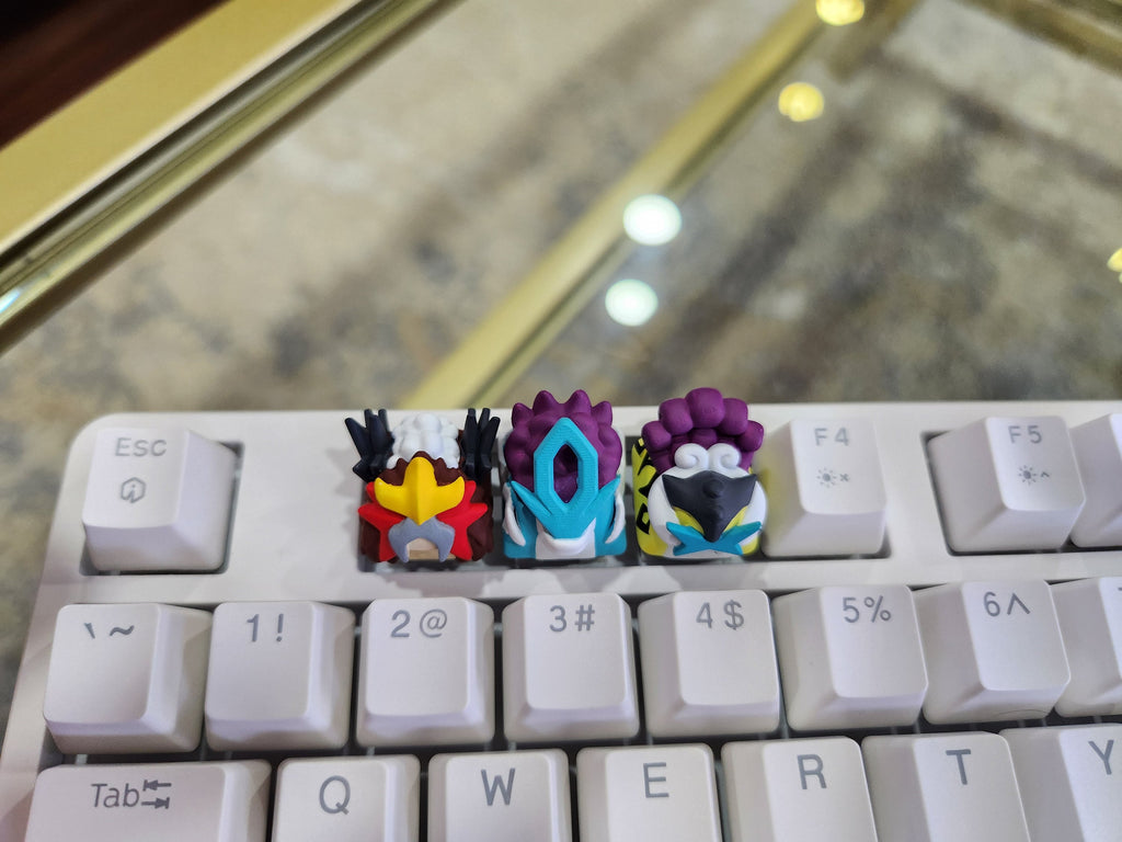 Pokemon Legendary Entei, Suicune, Raikou Keycaps - Hand Painted, Cute Keycap Designs, Cherry MX