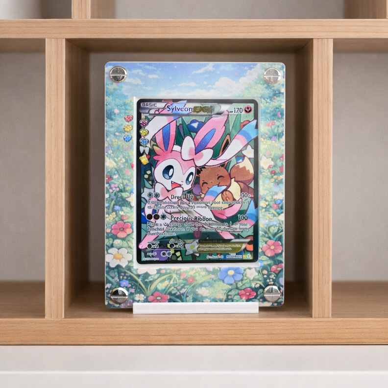Premium UV Printed Custom Sylveon EX RC32 Card Holder – UV Printed 3D Textured Display Case – Premium TCG Protector (Card Not Included) | Textured Collector Display Case