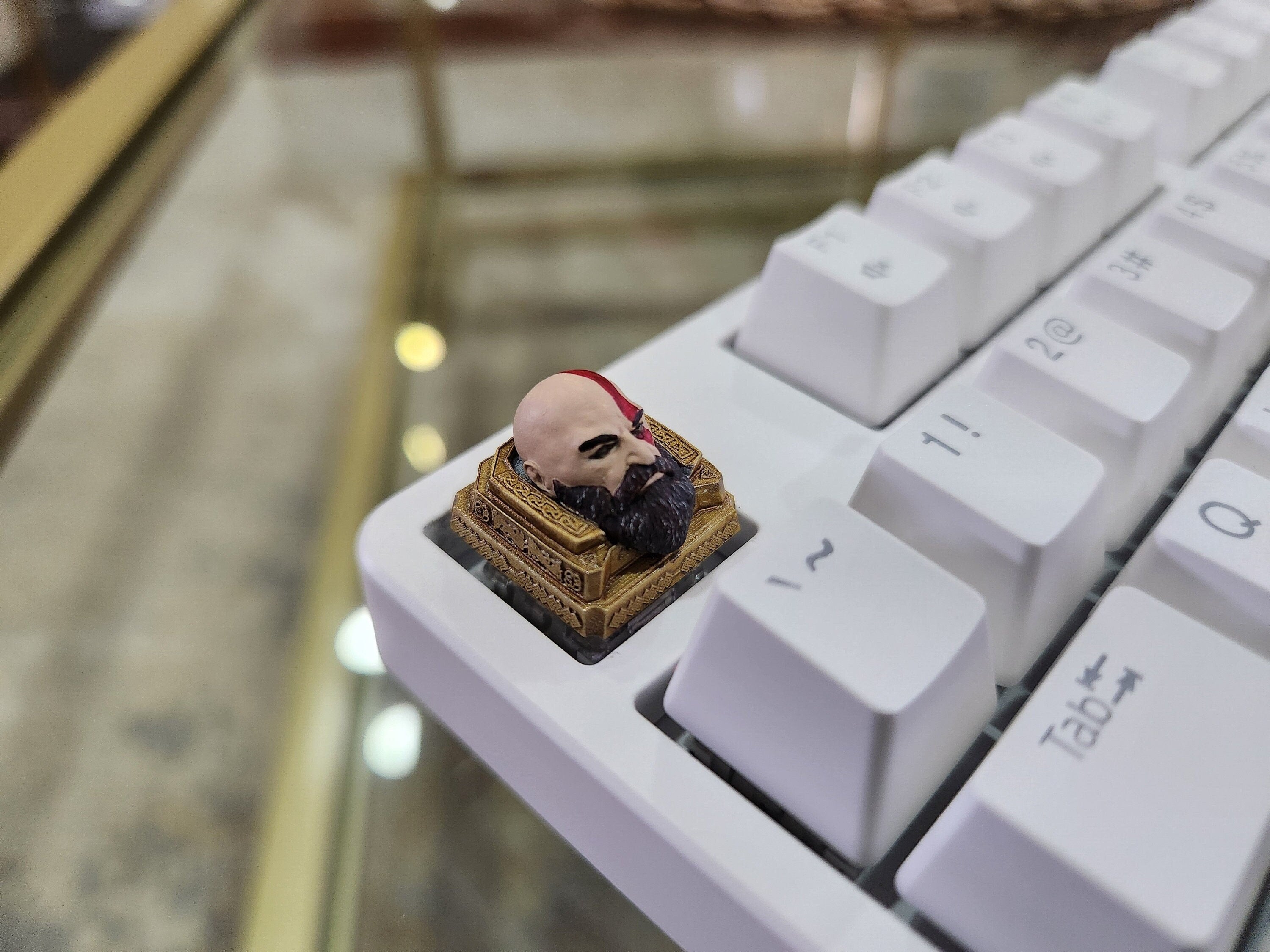 Video Game Kratos Keycap - Hand Painted Cute Keycap Designs, Cherry MX, Artisian Keycap