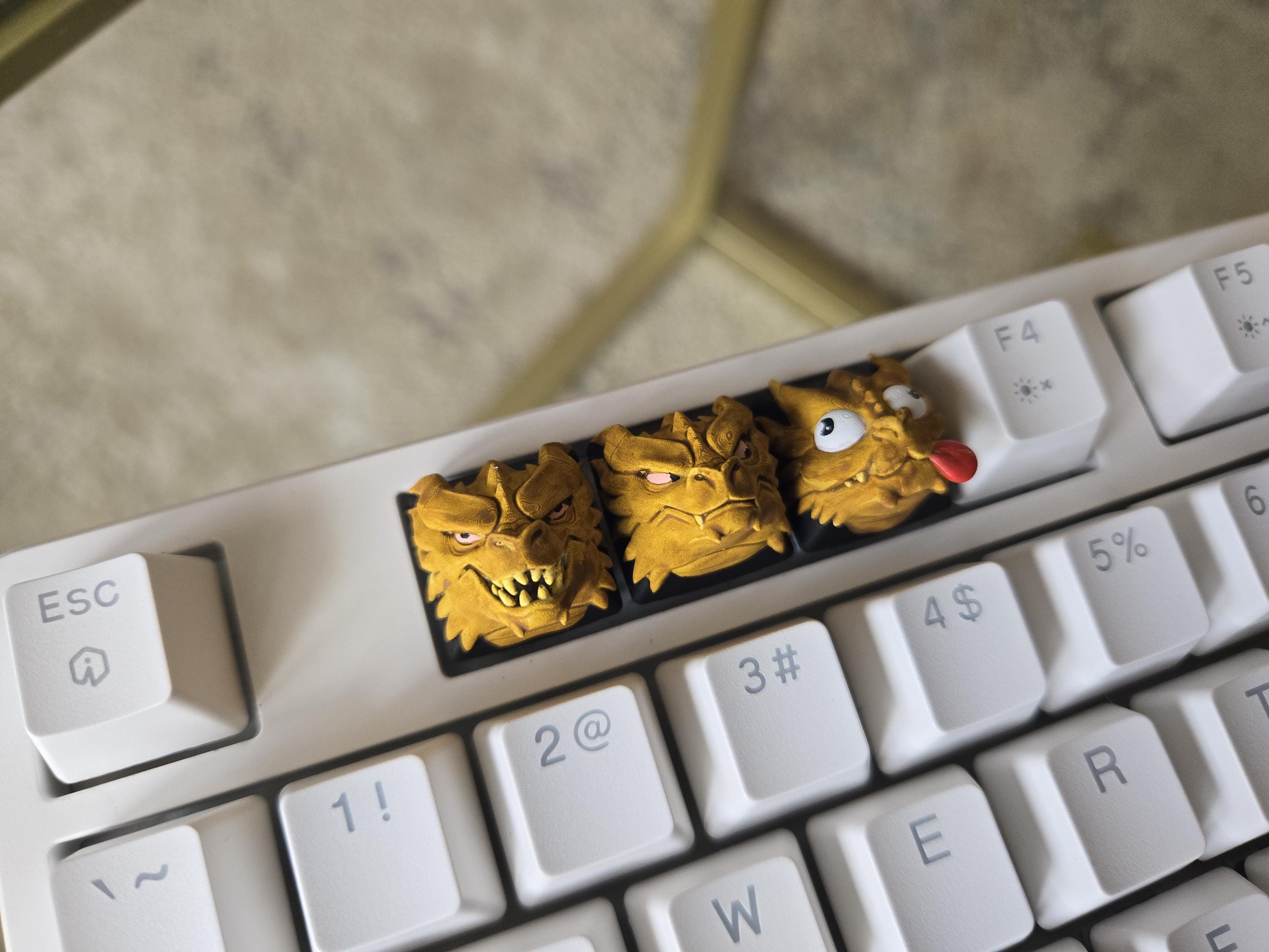 Three Headed Dragon Meme Keycap Set - Hand Painted Cute Keycap Designs, Cherry MX