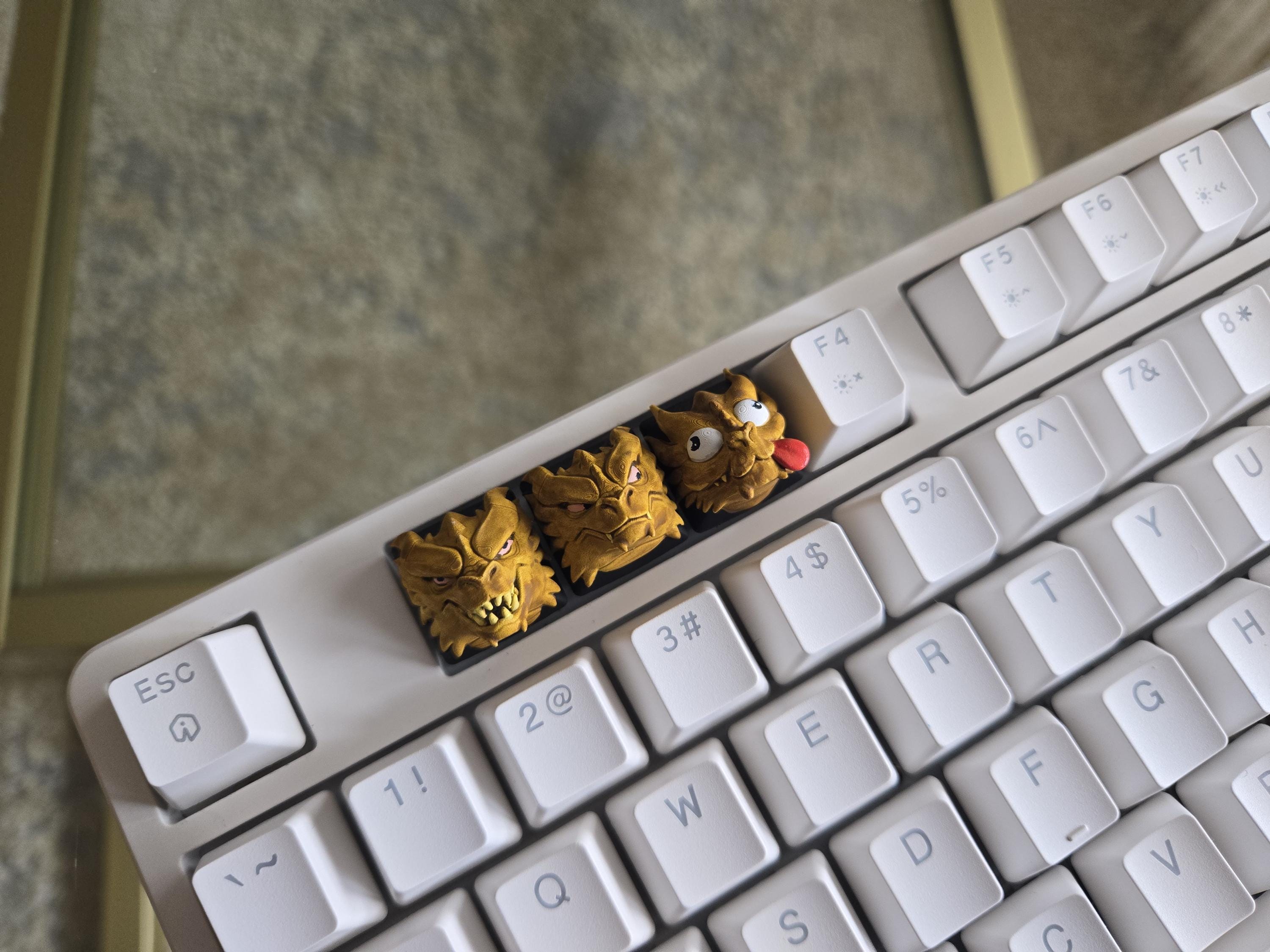 Three Headed Dragon Meme Keycap Set - Hand Painted Cute Keycap Designs, Cherry MX
