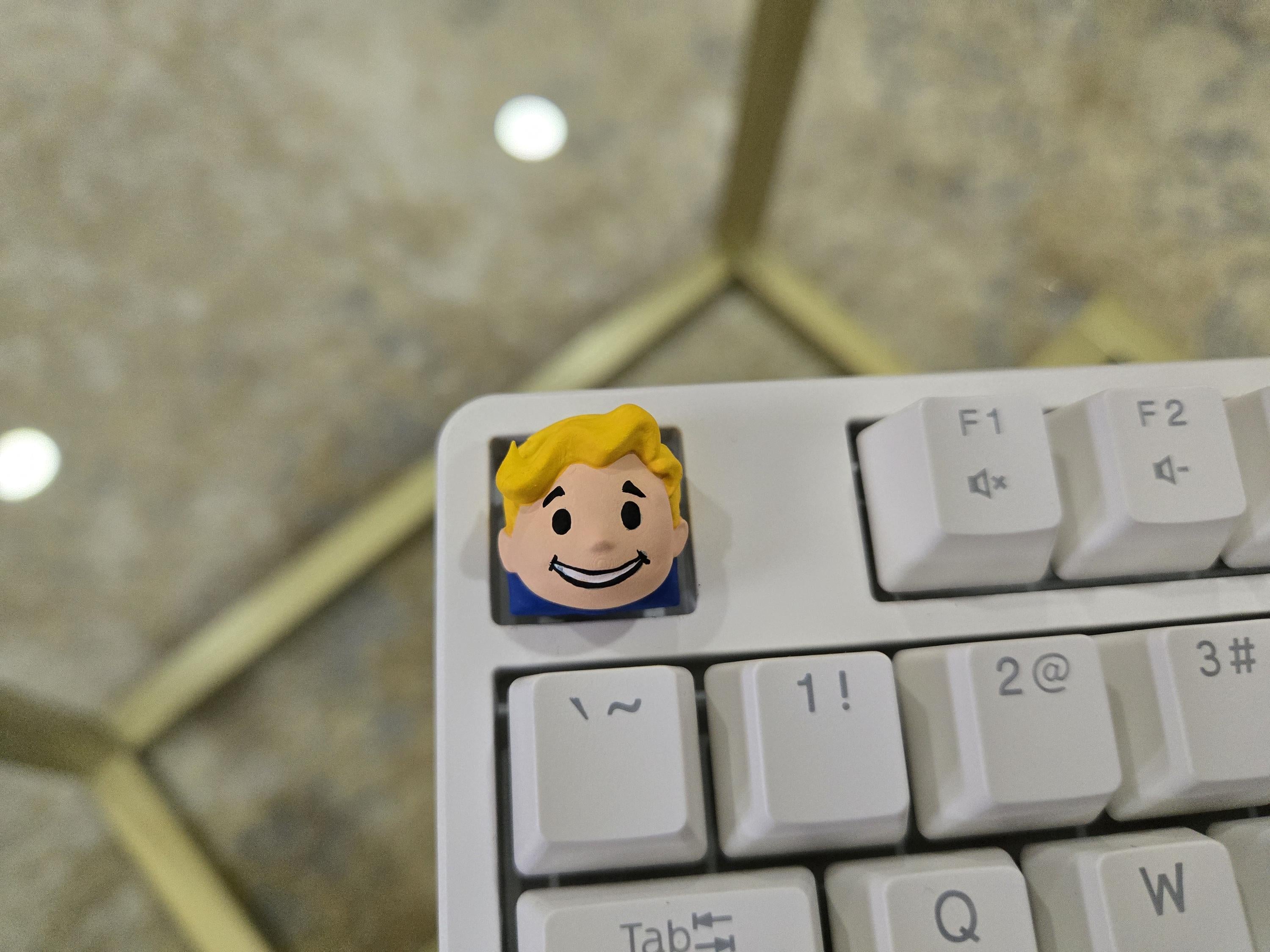 Video Game Vault Boy Keycap - Hand Painted, Cute Keycap Designs, Cherry MX