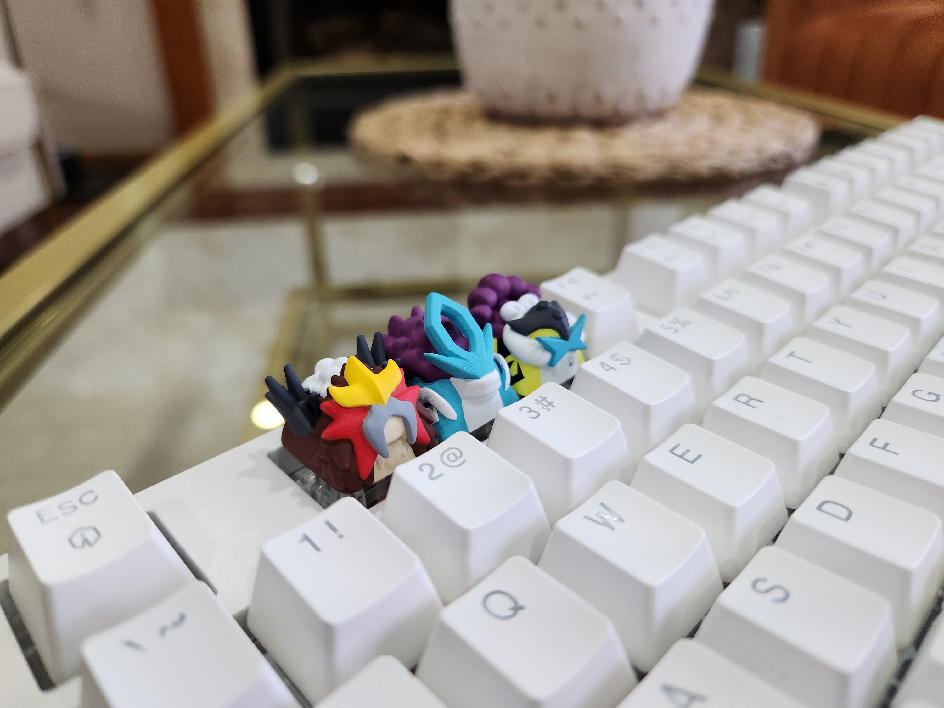 Pokemon Legendary Entei, Suicune, Raikou Keycaps - Hand Painted, Cute Keycap Designs, Cherry MX