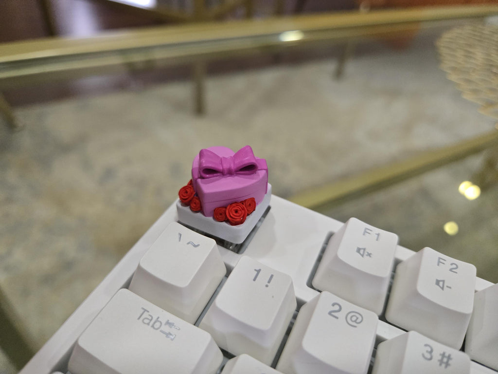 Heart & Flower Present Keycap - Hand Painted, Cute Keycap Designs, Cherry MX