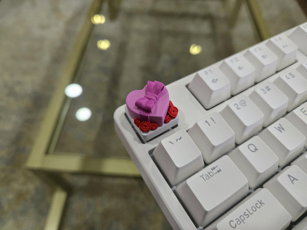 Heart & Flower Present Keycap - Hand Painted, Cute Keycap Designs, Cherry MX